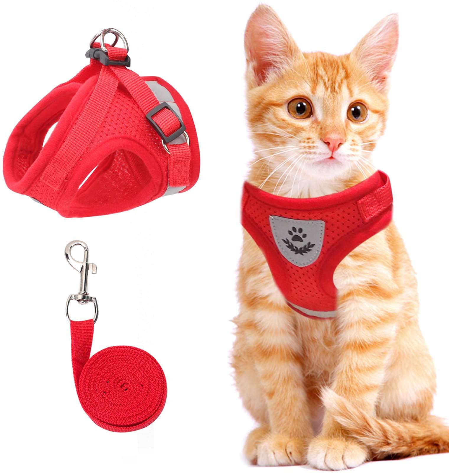 Red Cat & Dog Vest Harness - All Weather Mesh, Reflective Strap, Adjustable Step-In Harness For Small Pets (Red, S)