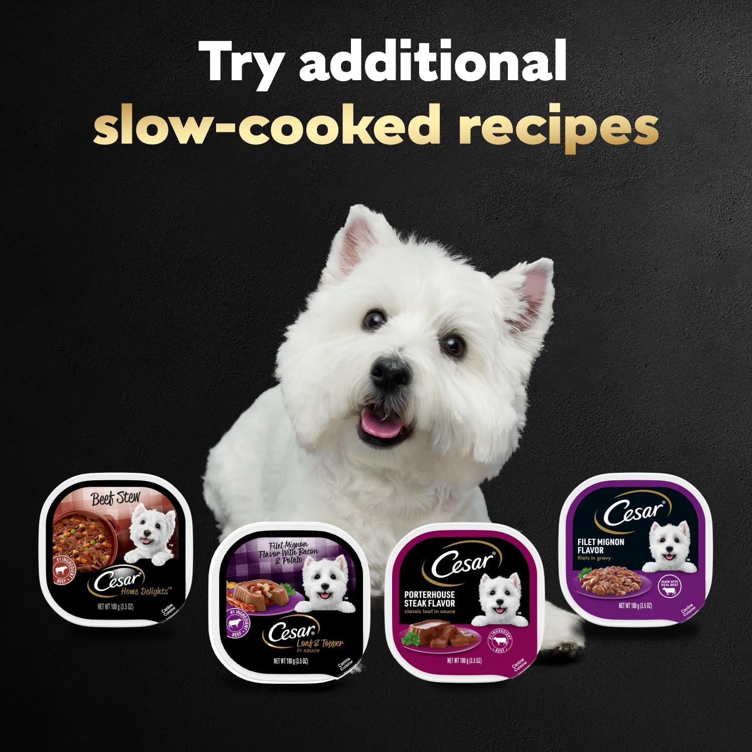 Cesar Wet Dog Food Steak Lovers Variety Pack with Real Meat, 3.5 oz. Trays (24 Count, Pack of 1)