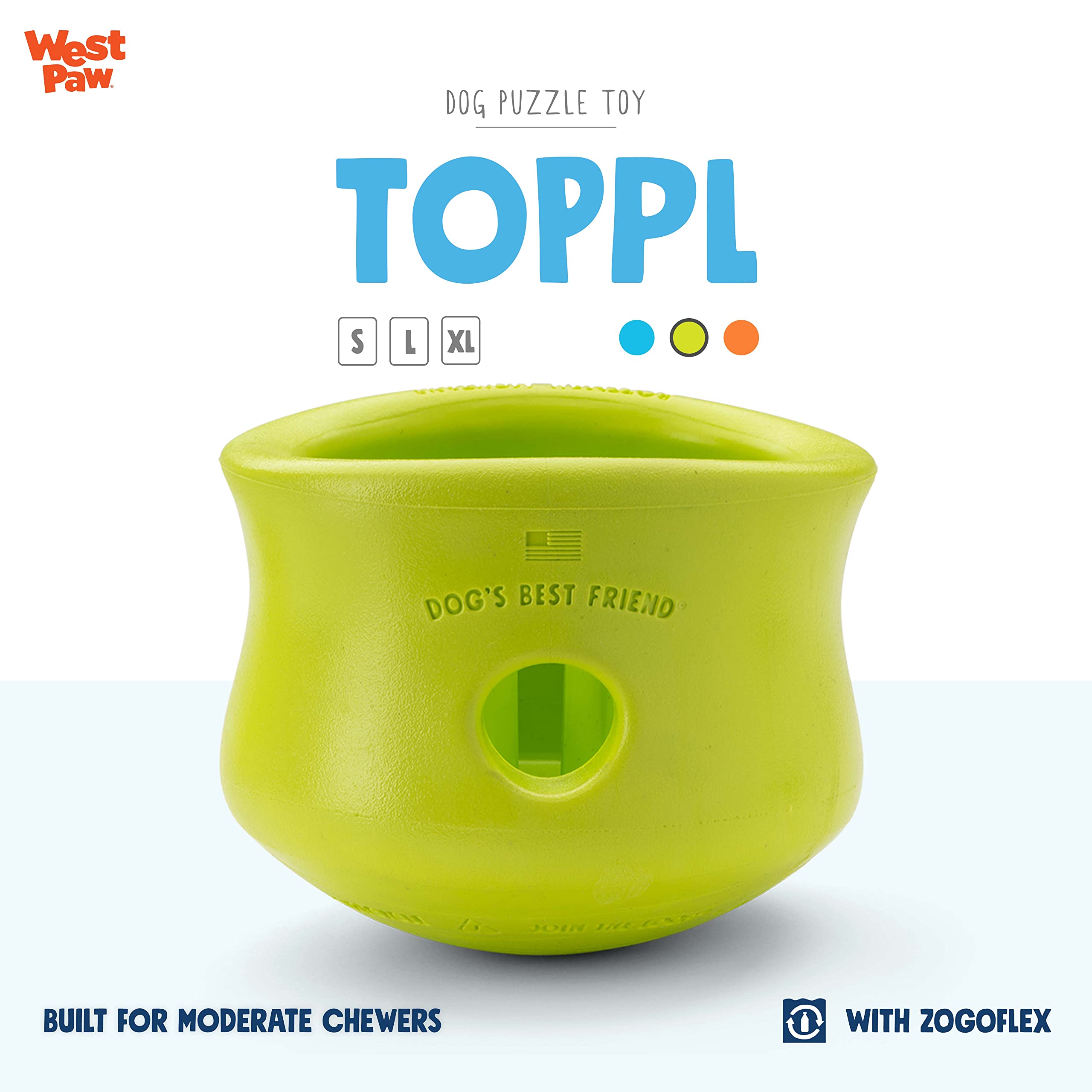 WEST PAW Zogoflex Toppl Treat Dispensing Dog Toy Puzzle - Interactive Chew Toys for Dogs - Dog Toy for Moderate Chewers, Fetch,