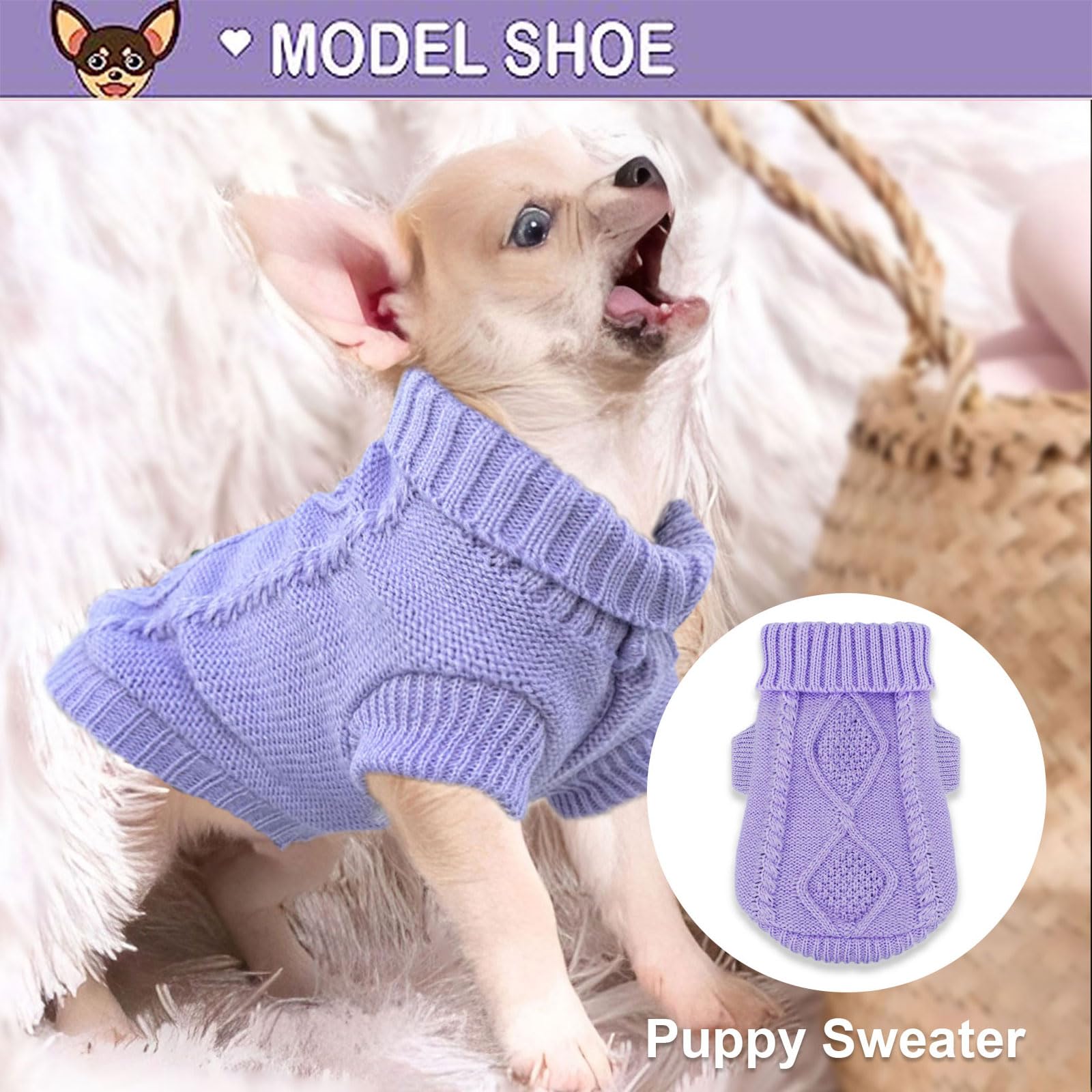 2 Pieces Dog Clothes For Small Dogs Chihuahua Sweater Small Dog Pullover Sweater, Spring Winter Cute Knitwear Turtleneck Thick W