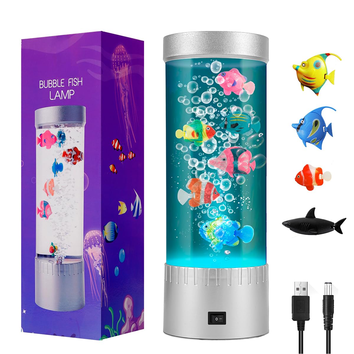 RABOW RUN Fish Lamp Aquarium Artificial Fish Tank Bubble Color-Changing Mood Light Decorations for Home Office Decor Great Gifts