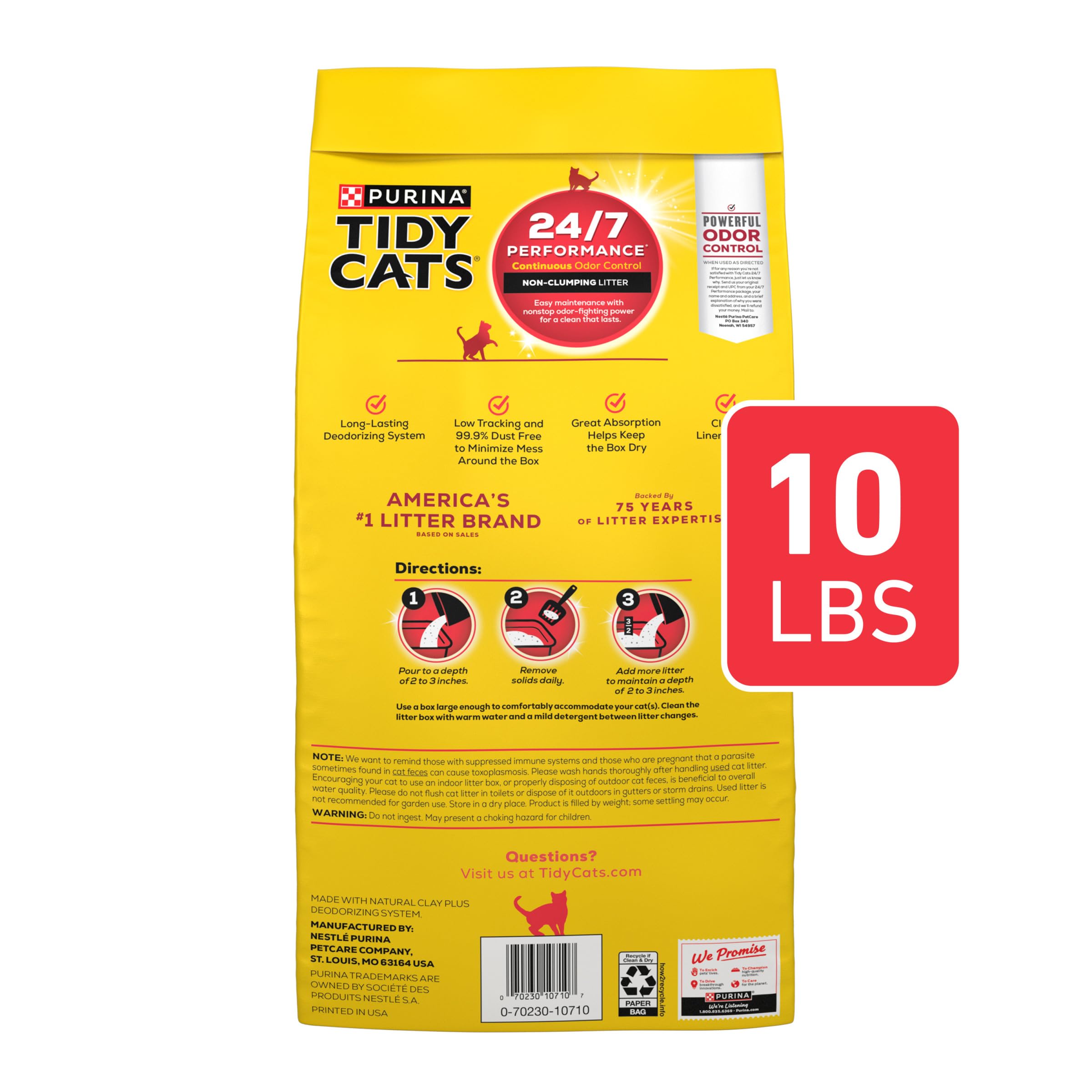 Purina Tidy Cats Non Clumping Cat Litter, 24/7 Performance Multi Cat Litter - (4) 10 Lb. Bags