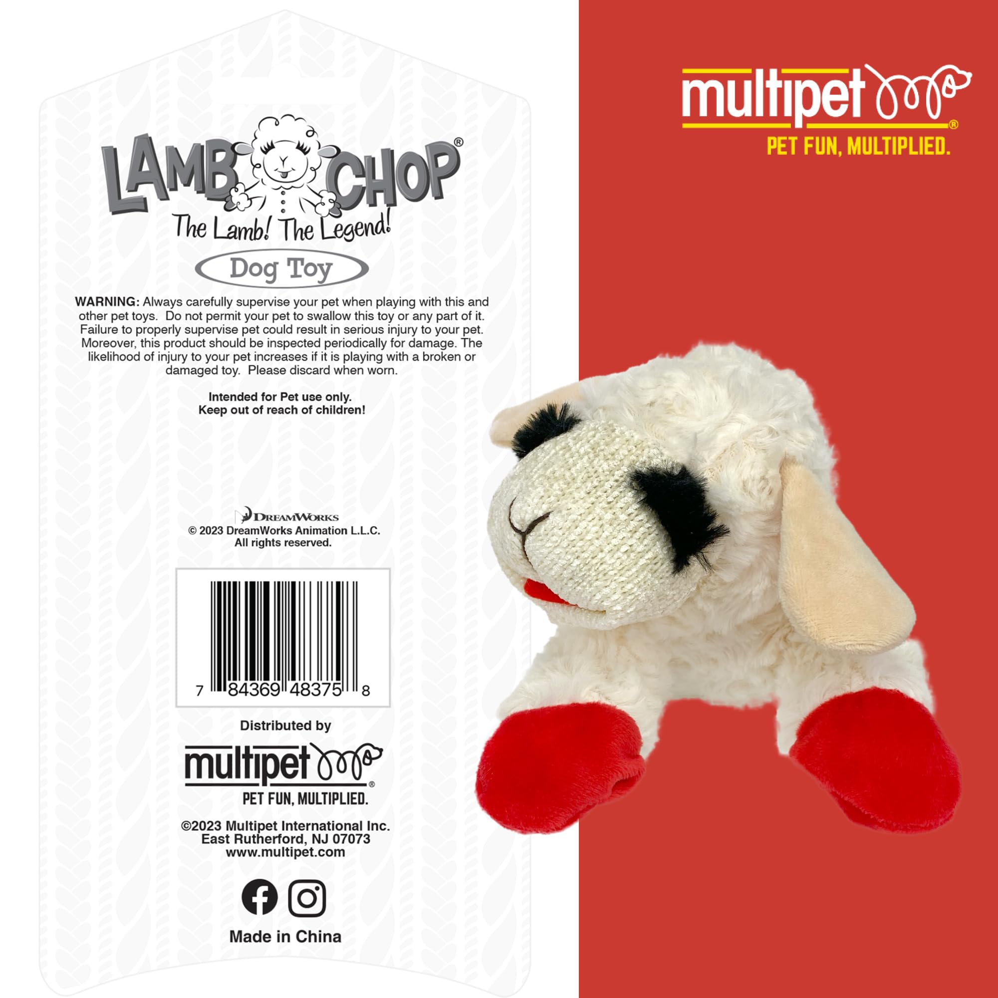 Multipet Mini Lamb Chop Officially Licensed, Plush, Squeak Pet Toy (White, 10)