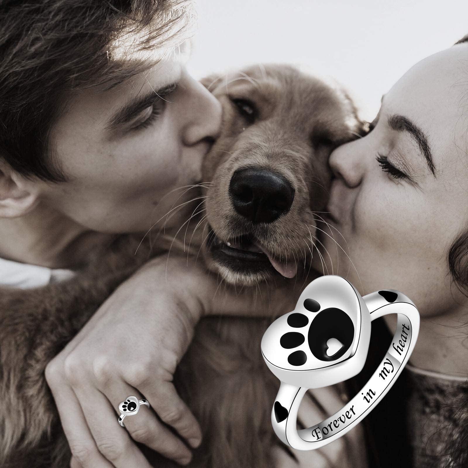 Iohupci Cremation Ring For Ashes 925 Sterling Silver Paw Print Urn Ring Jewelry Keepsake Hold Loved Pets Dog Cat Ashes (Black, 9