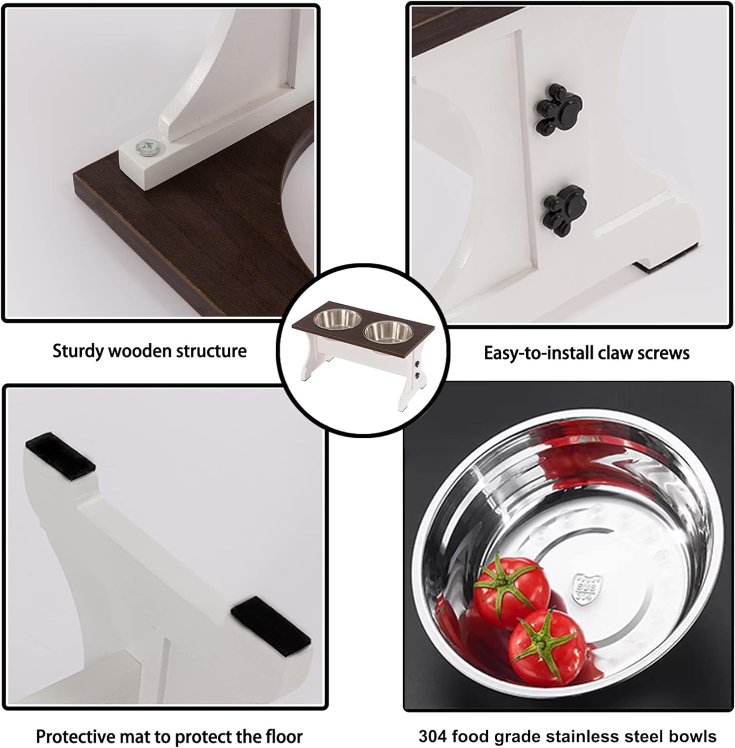 Piskyet Elevated Dog Bowls,Farmhouse Dog Bowls Stand, Raised Dog Bowl With 2 Stainless Steel Wooden Dog Bowl,3.5Cups8.5''H_30 Oz