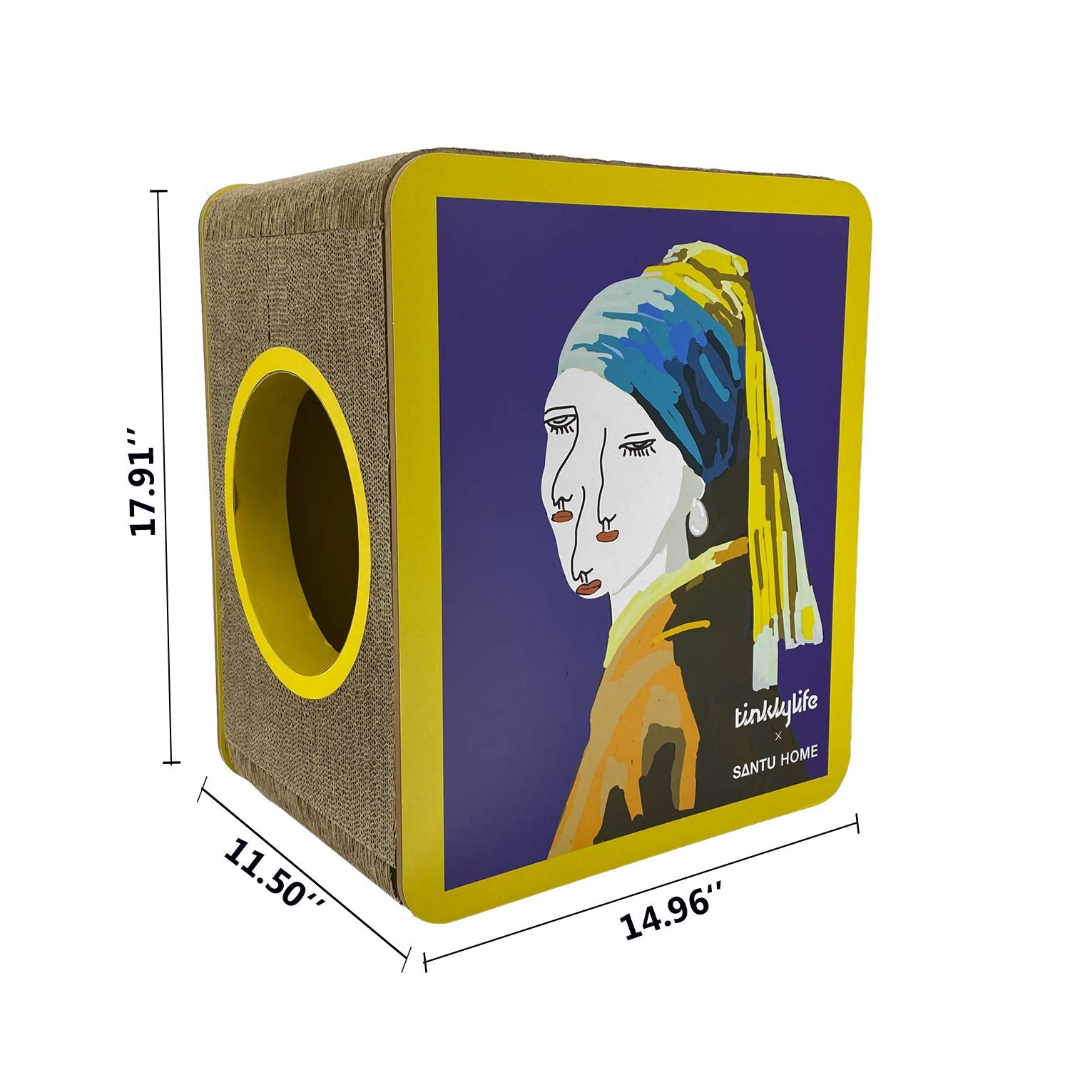 Fluffydream Cat Scratcher Cardboard, Girl With A Pearl Earring Shape Adaptation Spoof Version Cat Scratching House Bed Furniture