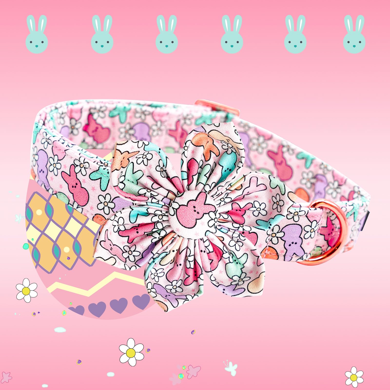 Lionheart Glory Easter Day Flower Dog Collar For Medium Dogs, Rabbits - Colorful Spring Collar With Flowers