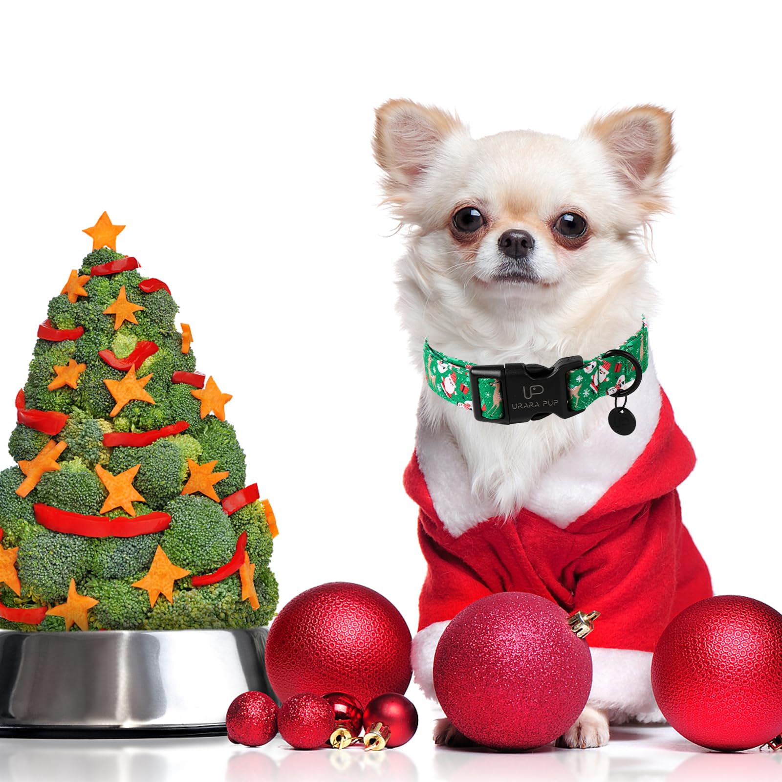 Up Urara Pup Christmas Santa Claus Dog Collar, Cute Christmas Elk Collar For Puppy Girl Boy Dog, Adjustable Christmas Green Dog