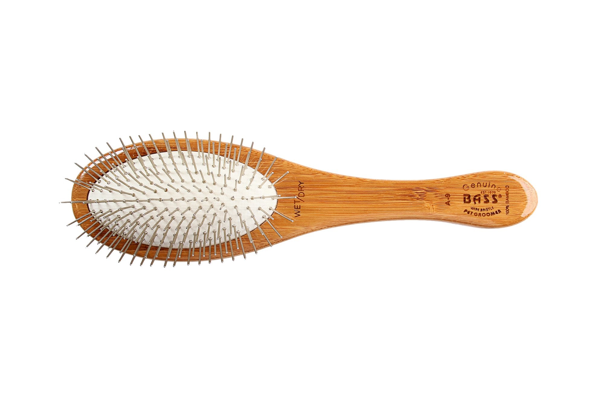 Style & Detangle Pet Brush Alloy Pin | Pure Bamboo Handle | Medium Oval | Dark Finish | Model A9-Db