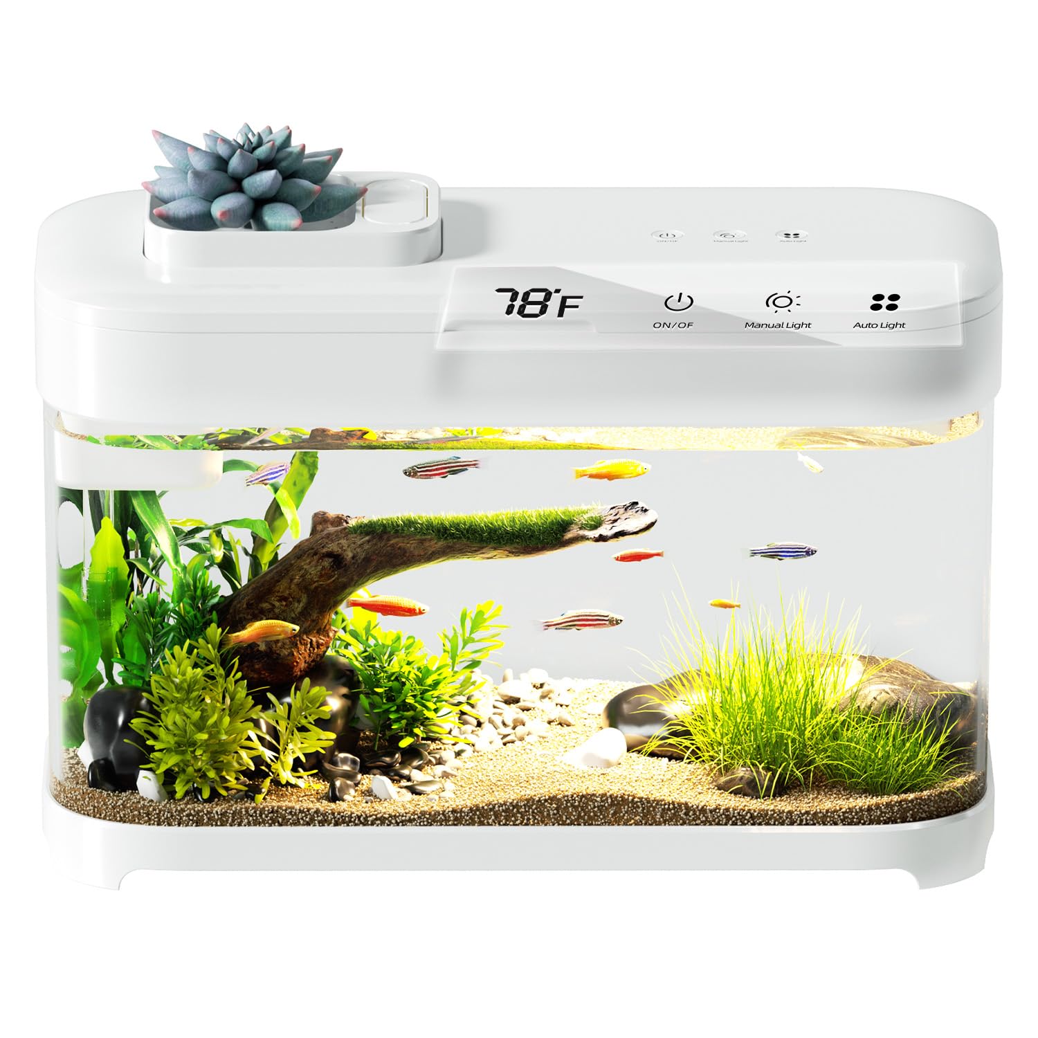 Smart Betta Fish Tank Aquarium 3 Gallon With Temperature Monitor, 3 Stage Filtration, 8 Color Lighting, Self Cleaning Small Beta