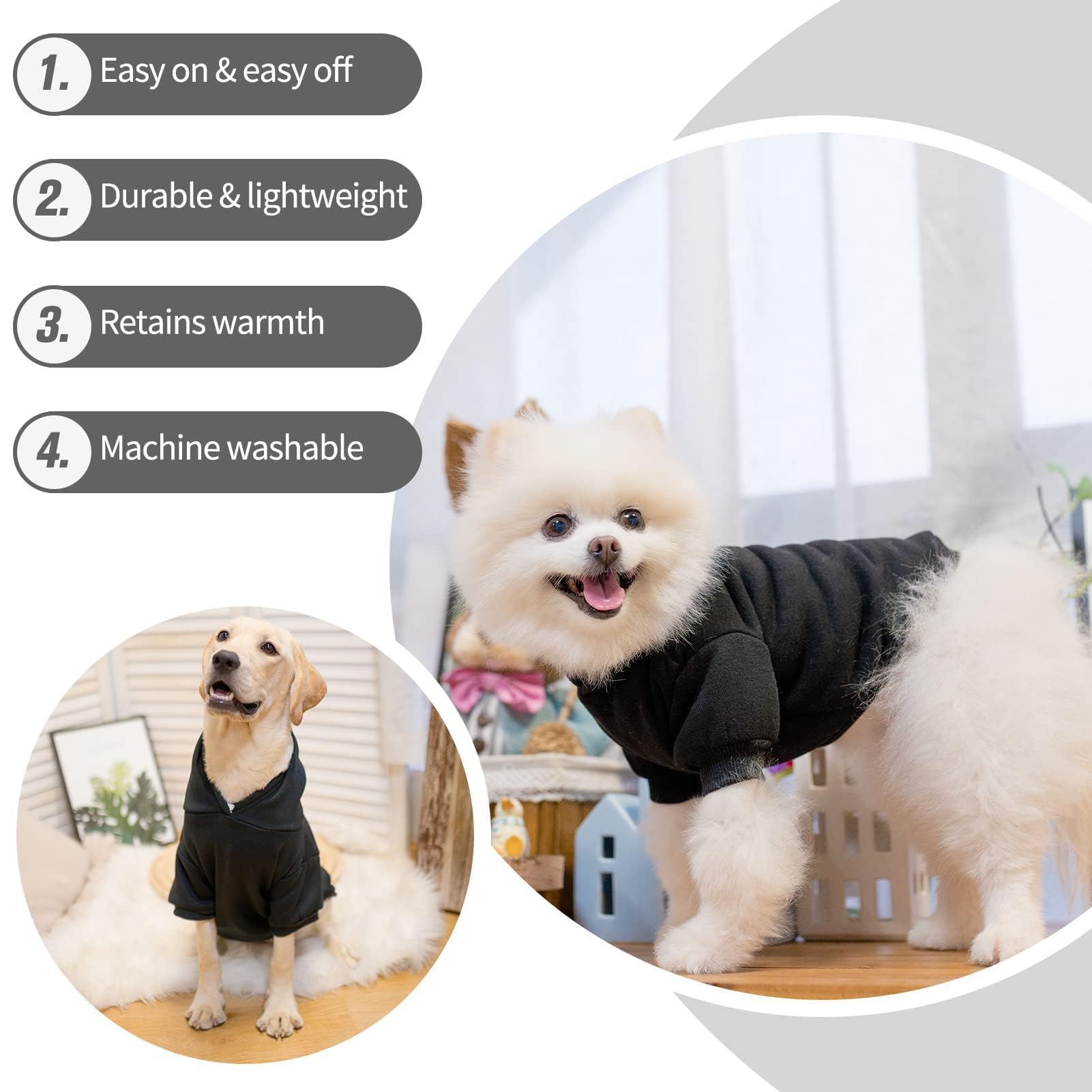 Bingpet Dog Hoodie,Fleece Lined Fall Cold Winter Dog Puppy Sweatshirt With Leash Hole,Soft Warm Dog Sweaters Outfit,Pullover Happy Hoodie For Small Medium Large Dogs Cats Boys And Girls(Black,Sm)