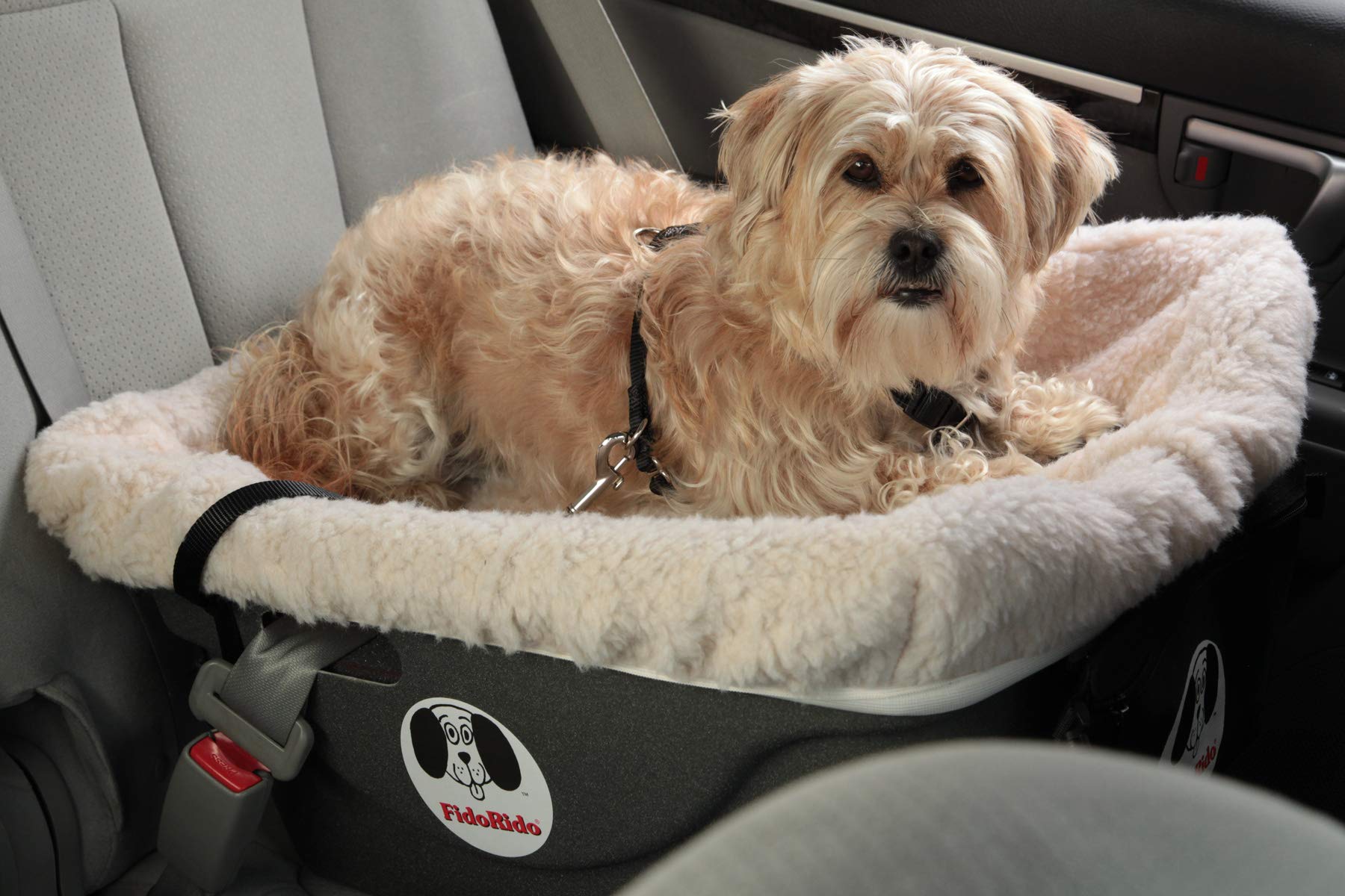 Fidorido Dog Car Seat - Pet Booster Seat For Small To Large Dogs With Comfortable Cushions, Sherpa Cover, And Safety Straps, Easy To Install, Ideal For Travel, Beige Sherpa - Large Harness