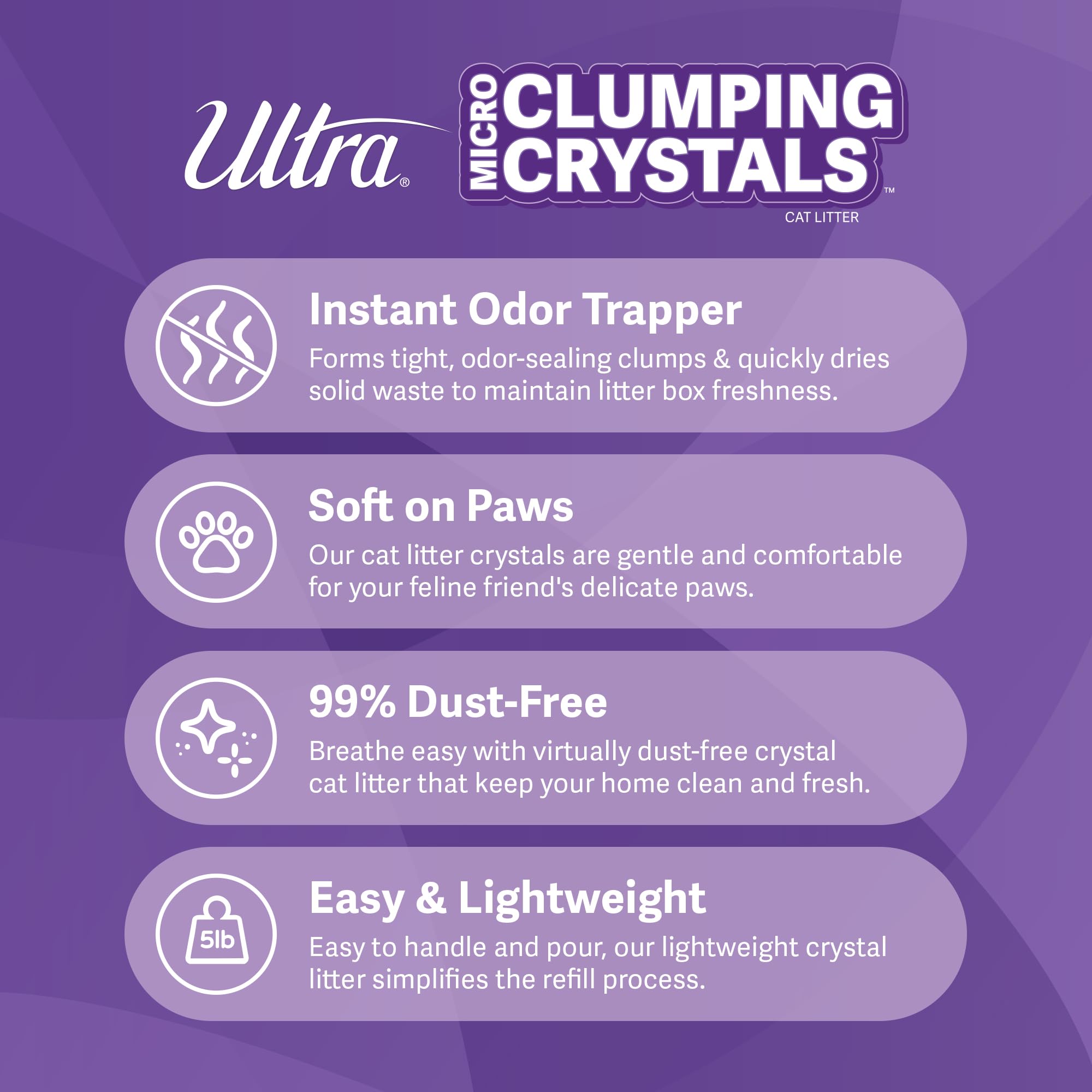 Ultra Clumping Micro Crystals Premium Cat Litter - Dust Free, Soft On Paws, Fragrance Free - 15 Lbs. Total (3Pk Of 5 Lbs.)