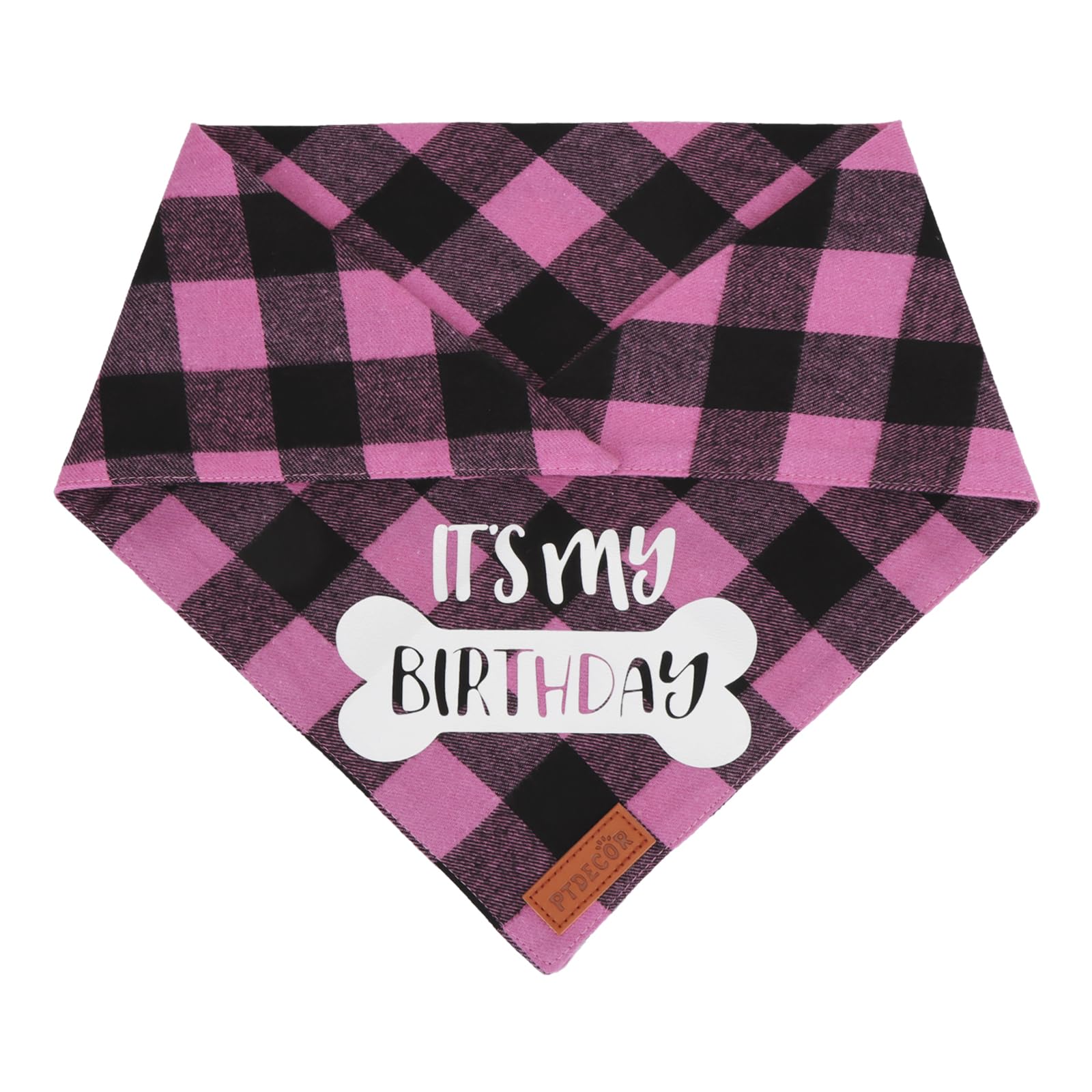 PTDECOR Dog Birthday Party Supplies, Its My Birthday Scarf Pink Plaid Girl Bandana for Medium Large Dogs (Pink, Large)