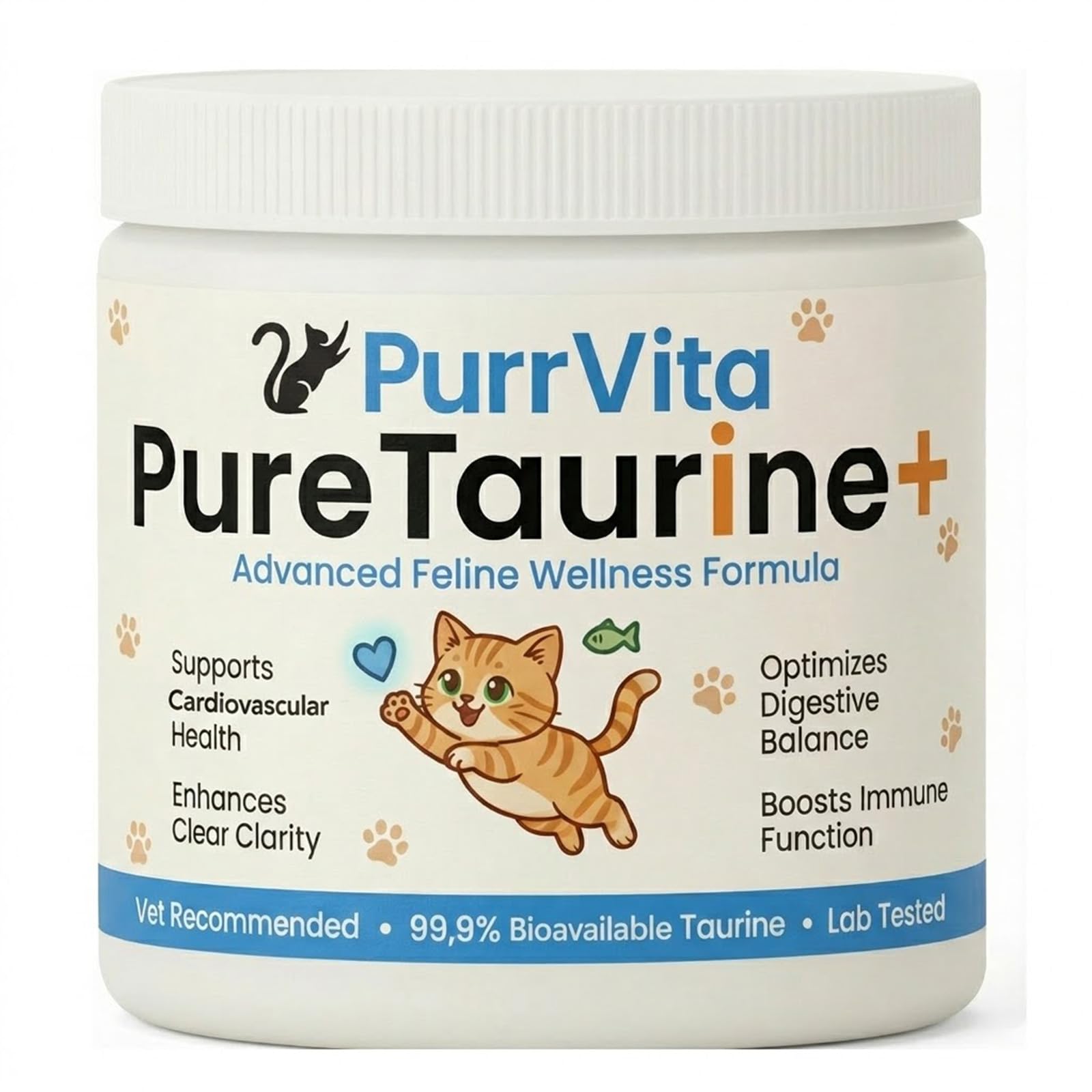 PurrVita Taurine for Cats, Pure Taurine Supplement for Cats, Supports Vitality & Coat Health, Easy to Mix in Food, with Dosing S
