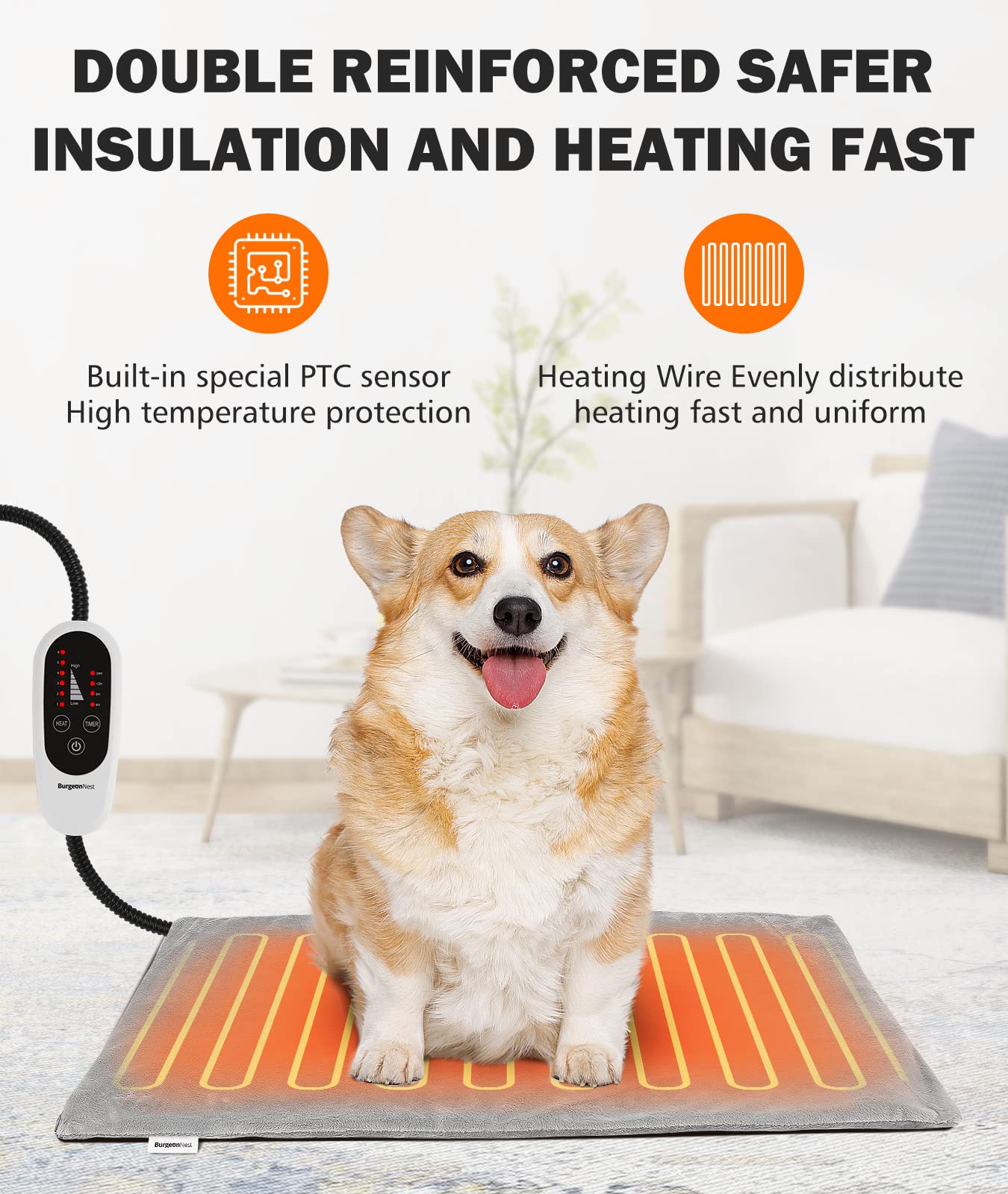 Burgeonnest Heated Cat Bed, Pet Heating Pad With Timer, 28' X 16' / 18' X 16' Upgraded Electric Heated Dog Bed With Temperature Adjustable Heated Pet Mat Warmer Blanket Auto Power-Off