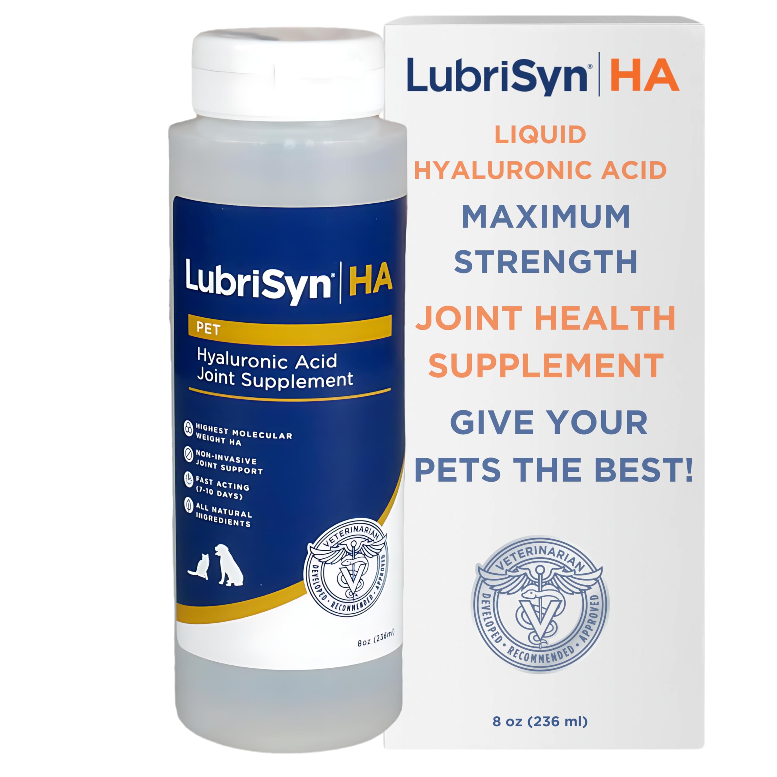 LubriSynHA Hyaluronic Acid Pet & Equine Joint Formula 8oz - All-Natural, High-Molecular Weight Liquid Hyaluronan - Joint Support