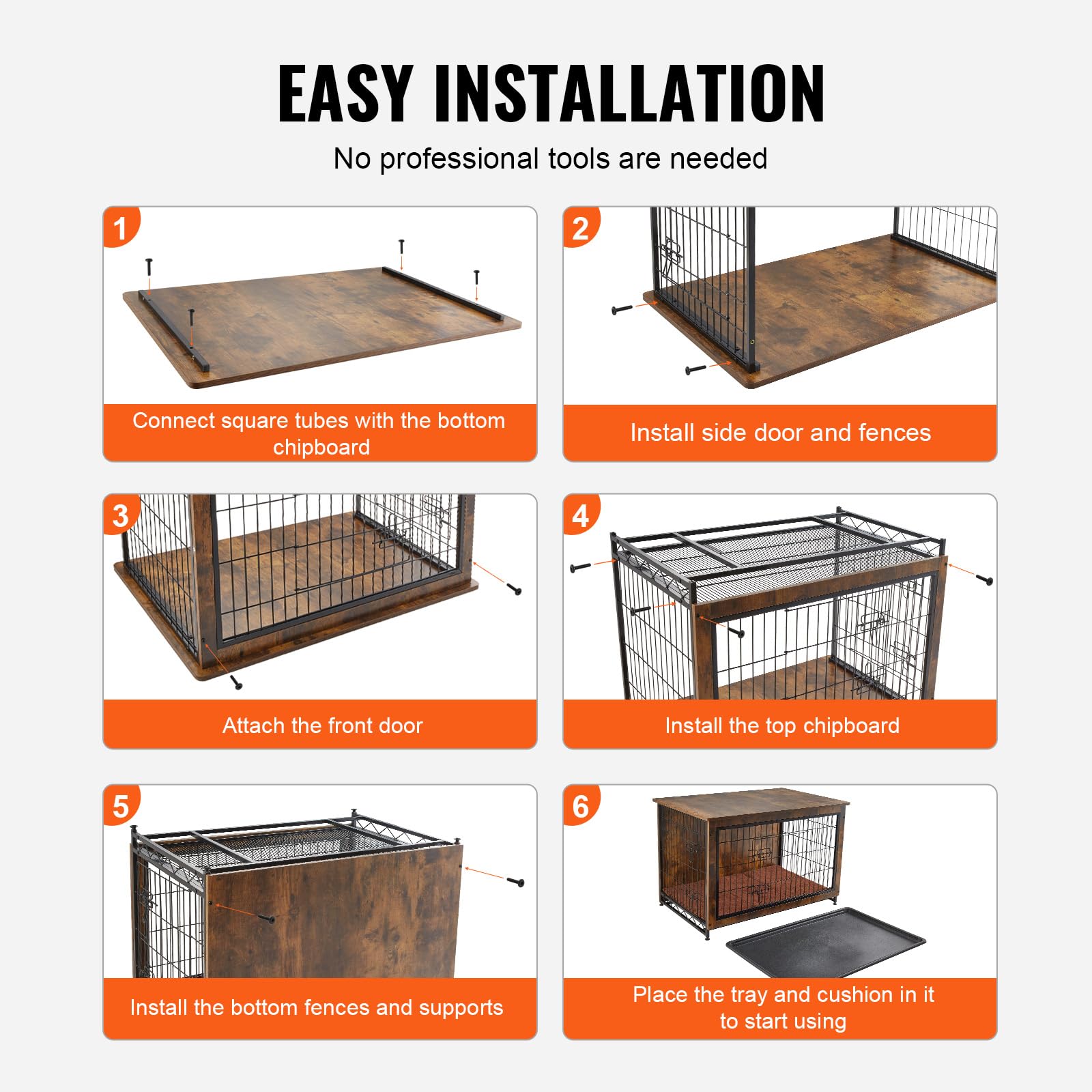 VEVOR Dog Crate Furniture, 38 inch Wooden Dog Crate with Double Doors, Heavy-Duty Dog Cage End Table with Multi-Purpose Removabl