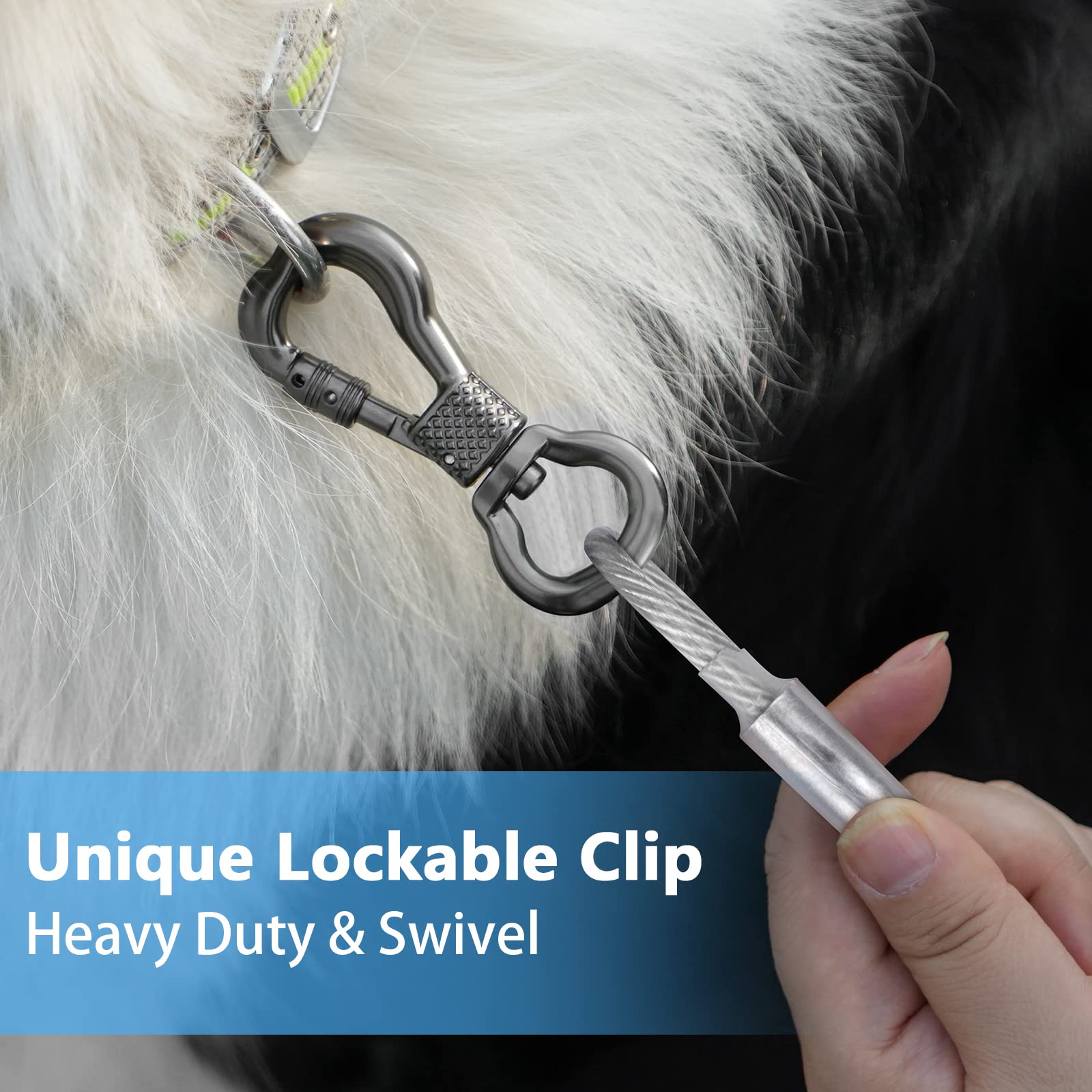 Xiaz Dog Runner Tie Out Cable For Dogs Up To 60/120/250 Pound, 10Ft 15Ft 20Ft 25Ft 30Ft 40Ft 50Ft 60Ft 70Ft 100Ft 120Ft Dog Lead Line For Yard, Camping, Park, Outside (Silver, 250Lbs 15Ft)