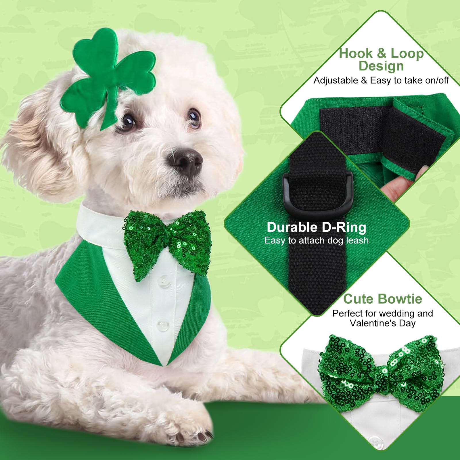 Kuoser St. Patrick'S Day Dog Tuxedo Dog Suit And Bandana Set, Dog Wedding Party Suits, Dog Prince Wedding Bow Tie Shirt Formal D