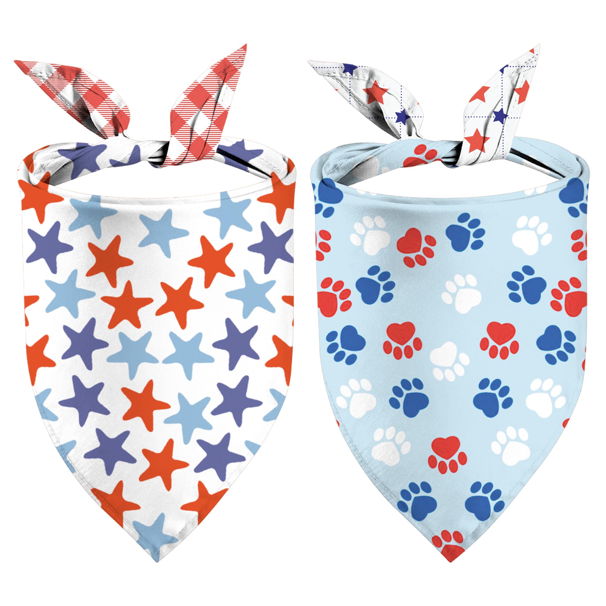 4Th Of July Dog Bandanas, Reversible Dual-Layer Patriotic Theme Design 2 Pack, Usa Stars Independence Day Square Dog Kerchief (0