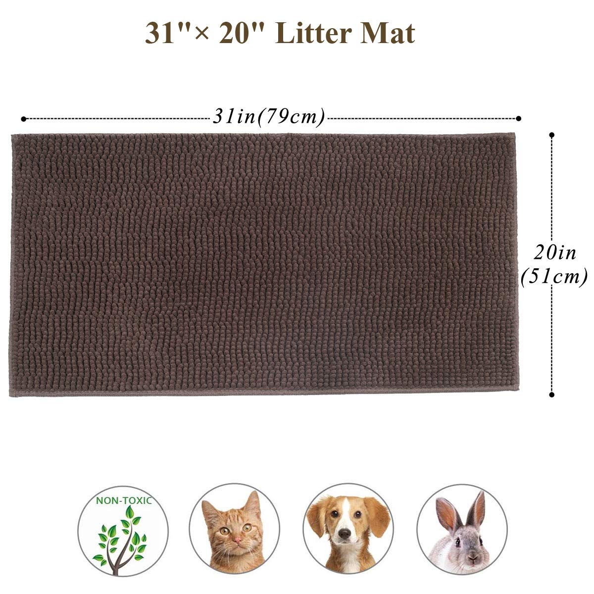 Vivaglory Super Soft Microfiber Cat Litter Mat, 31'× 20' Large Cat Mat For Under Litter Box With Waterproof Back, Machine Washable, Brown