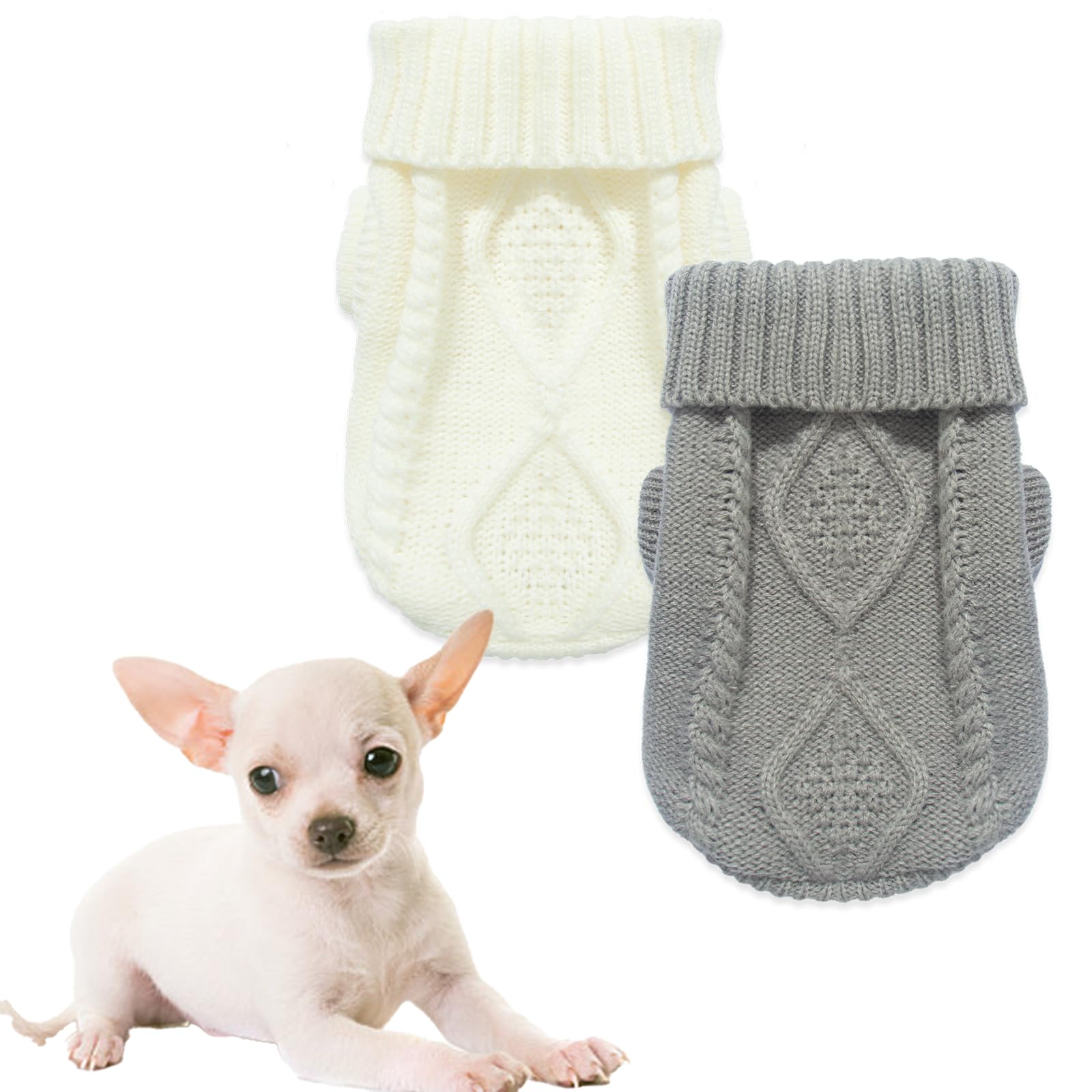 2 Pieces Dog Sweater For Small Dogs Chihuahua Clothes Spring Winter Cute Knitwear Turtleneck Thick Warm Clothes For Yorkie Cat E