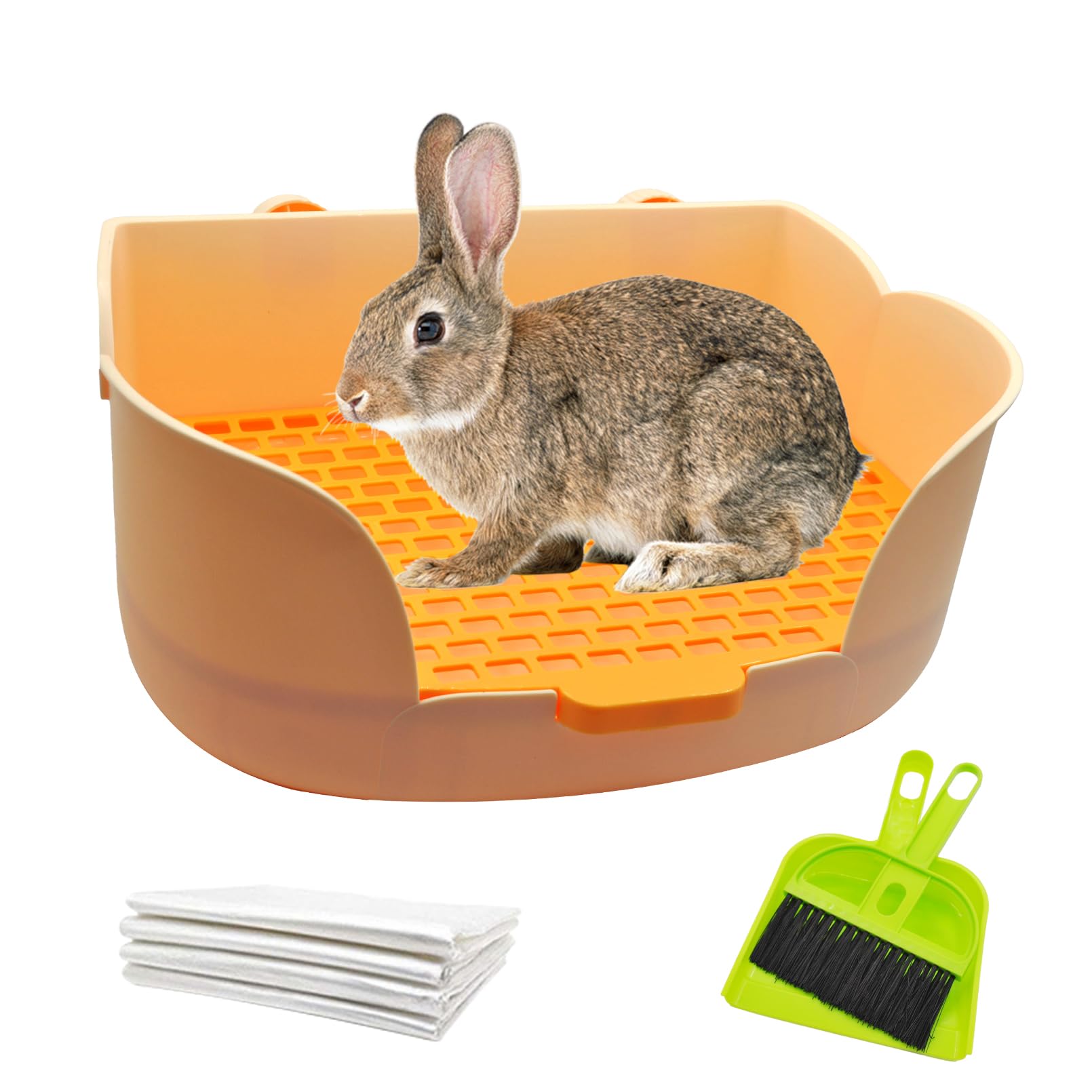 PINVNBY Litter Box for Rabbits,Plastic Rabbit Pan with Grate,Bunny Potty Training Corner Detachable Rabbit Toilet Bedding Access
