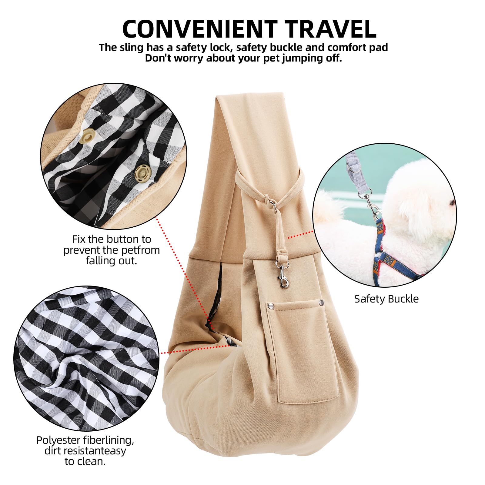 Dog Carrier Sling - Reversible Puppy Carrier Purse With Storage Pocket, Hand-Free Dog Sling Carrier For Carry Small Dogs And Cats, Travel Safety Harness, Dog And Cat Harness (Apricot)