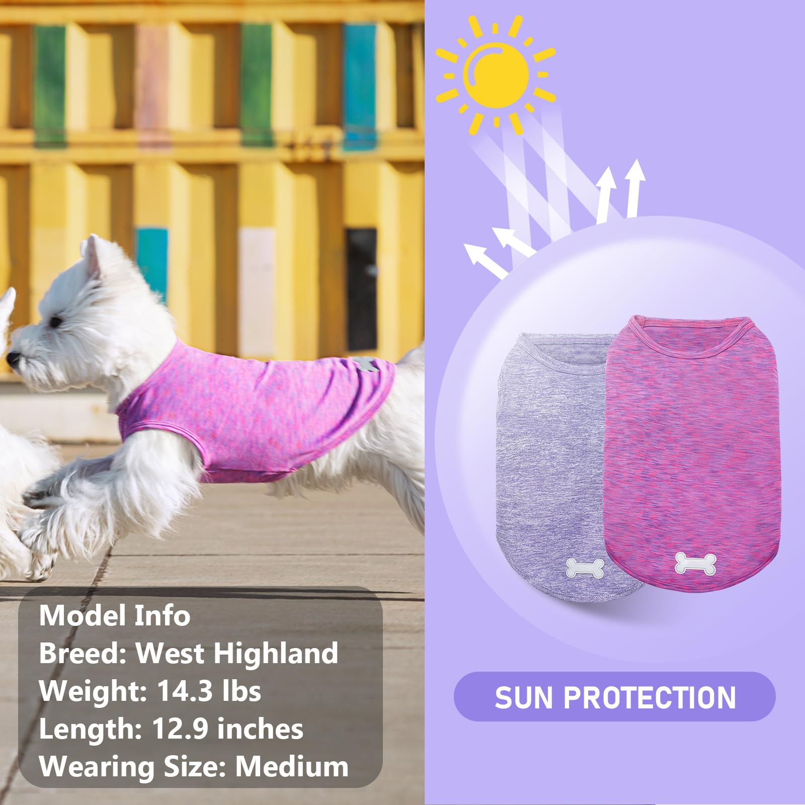Kyeese 2 Pack Dog Shirts Quick Dry Soft Stretchy Pet T-Shirts With Reflective Label Tank Top Sleeveless Vest Sun Protection Dog