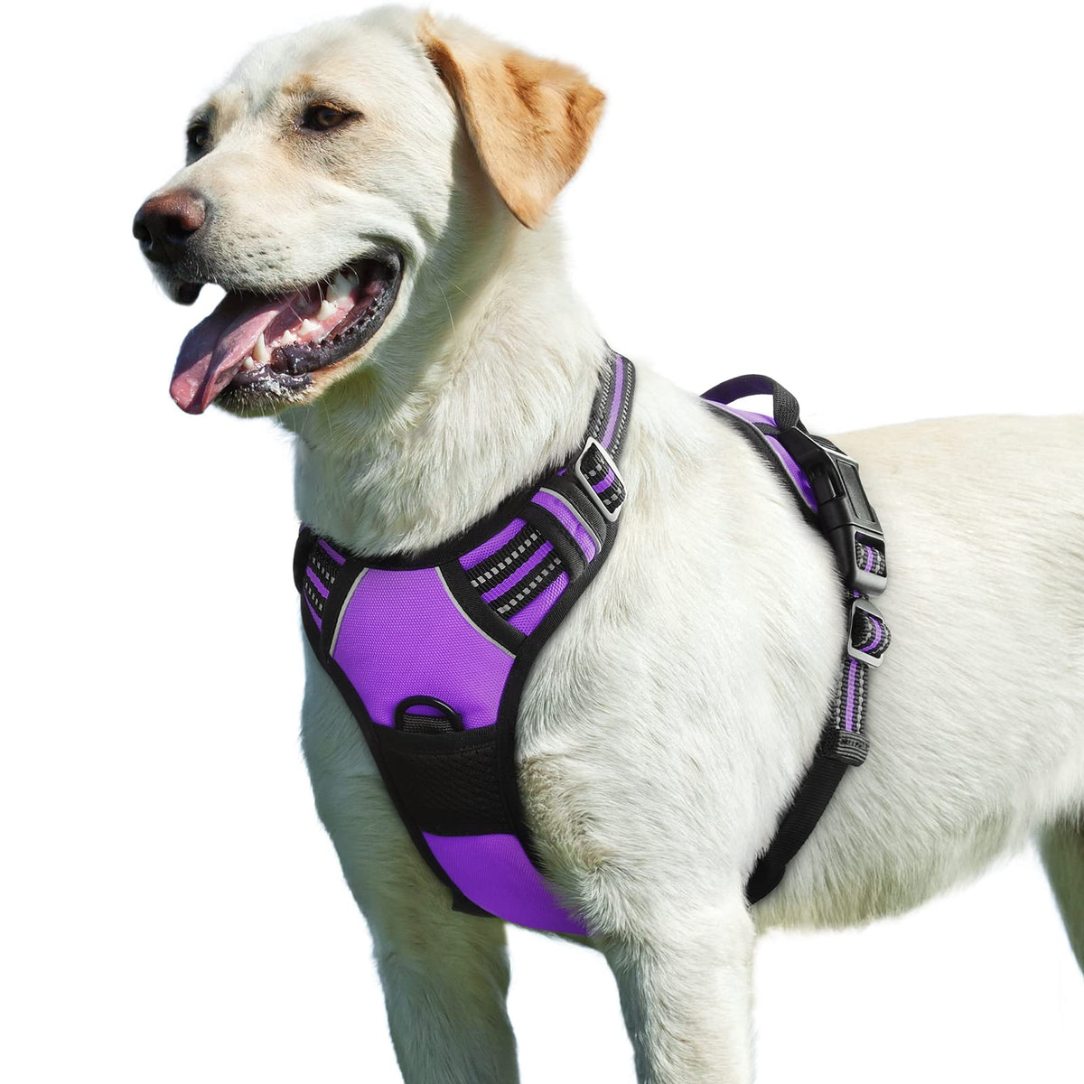 Eagloo Dog Harness For Large Dogs, No Pull Service Vest With Reflective Strips And Control Handle, Adjustable And Comfortable For Easy Walking, No Choke Pet Harness With 2 Metal Rings, Purple, L