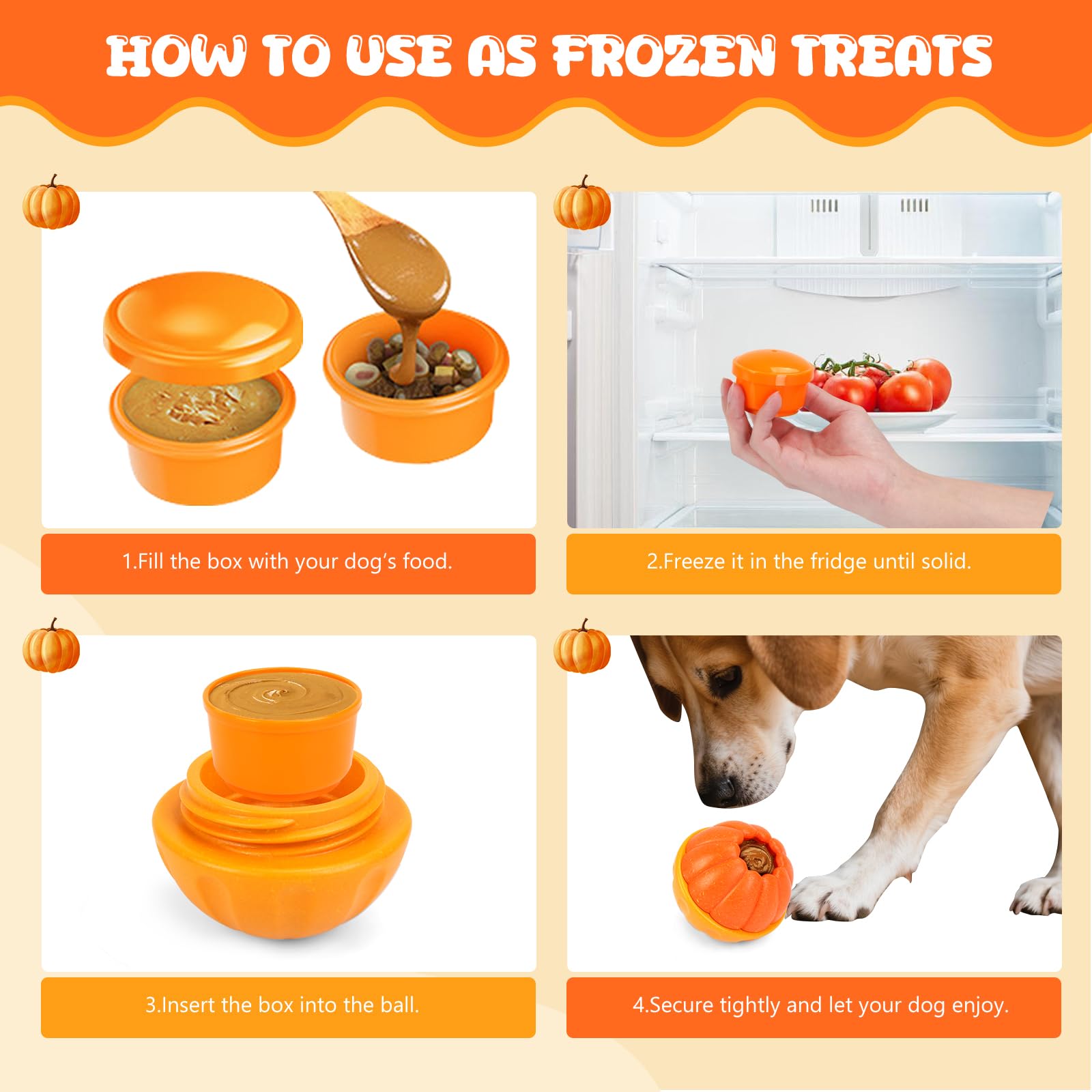 Yummy Sam Frozen Treat Dispensing Dog Toy Ball - Durable Interactive Puzzle Chew Toy for Medium/Large Dogs - Orange