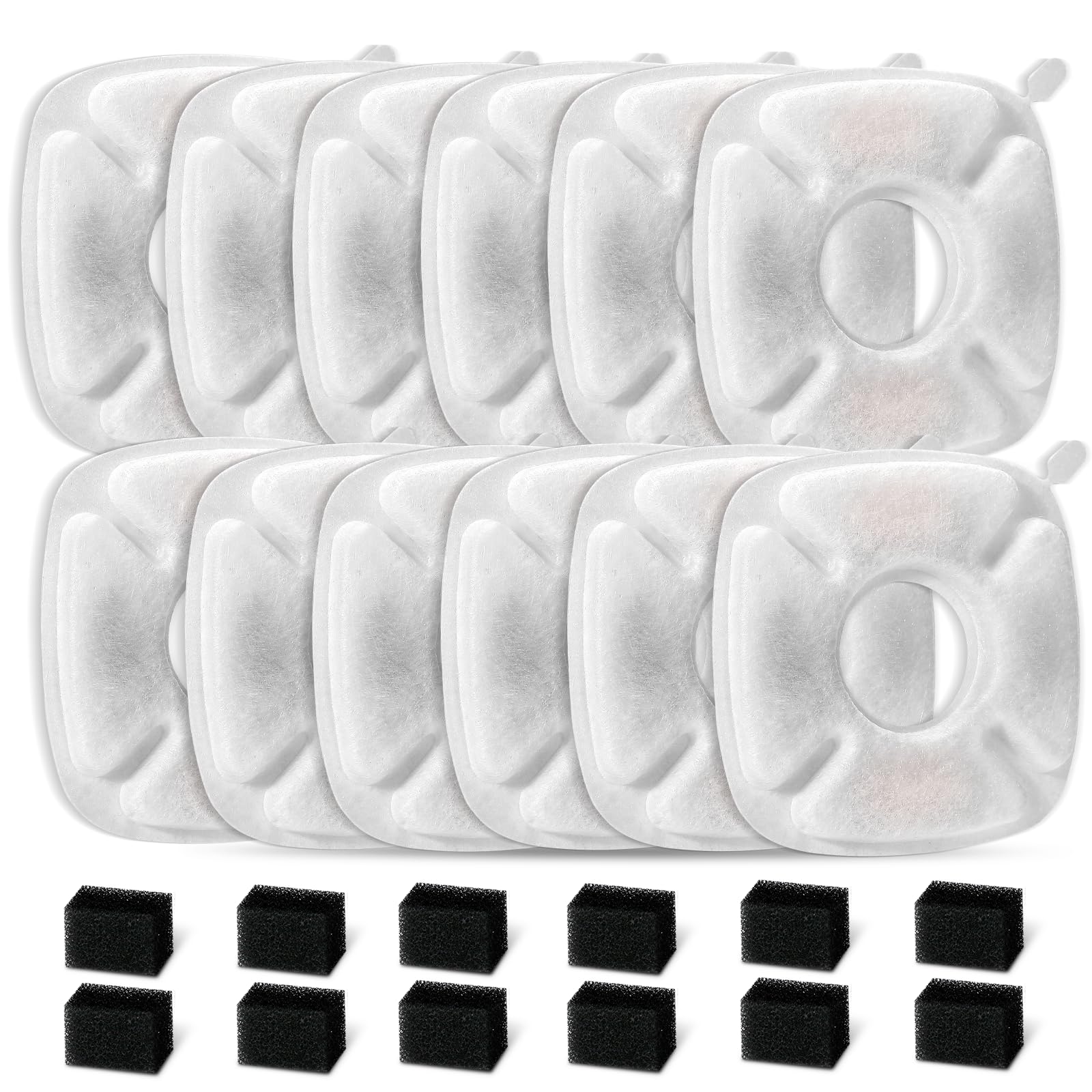 24 Pcs Cat Fountain Replacement Filters:12 Pack Replacement Filters With 12 Pack Pre-Filter Sponges, Pet Fountain Filter Fit For