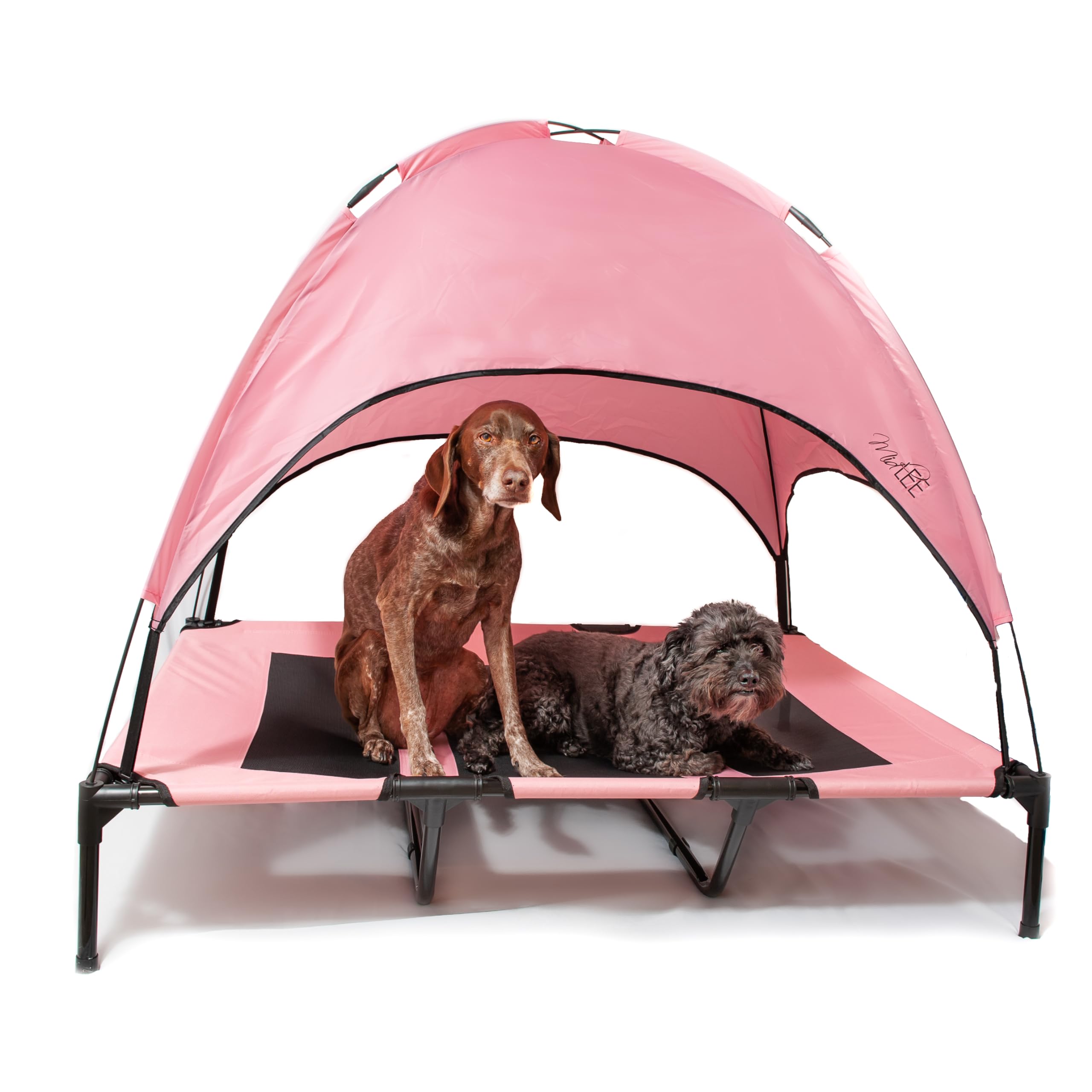 Midlee Pink Dog Cot Bed With Canopy (Large)- 30'' X 36''