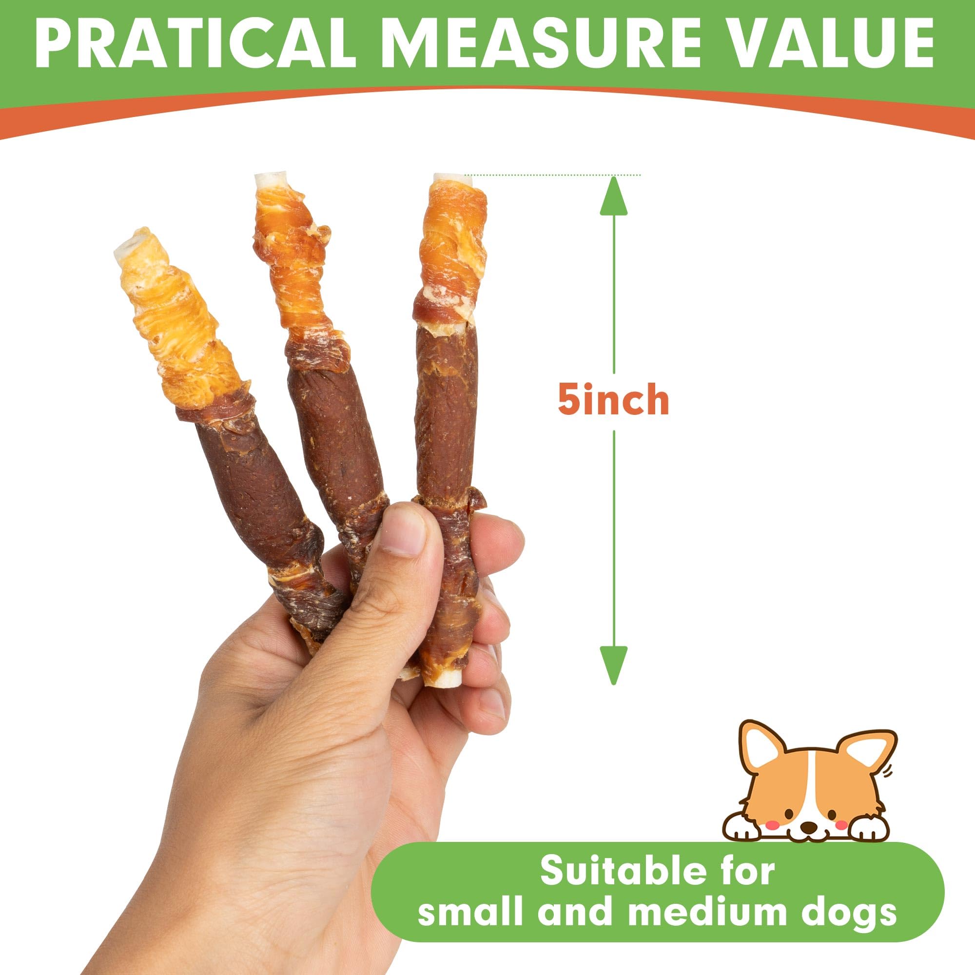 MON2SUN Dog Treats, Triple Flavor 5 Inch Chicken Liver Duck and Chicken Wrapped Rawhide Snacks for Small and Medium Dogs, 10.58