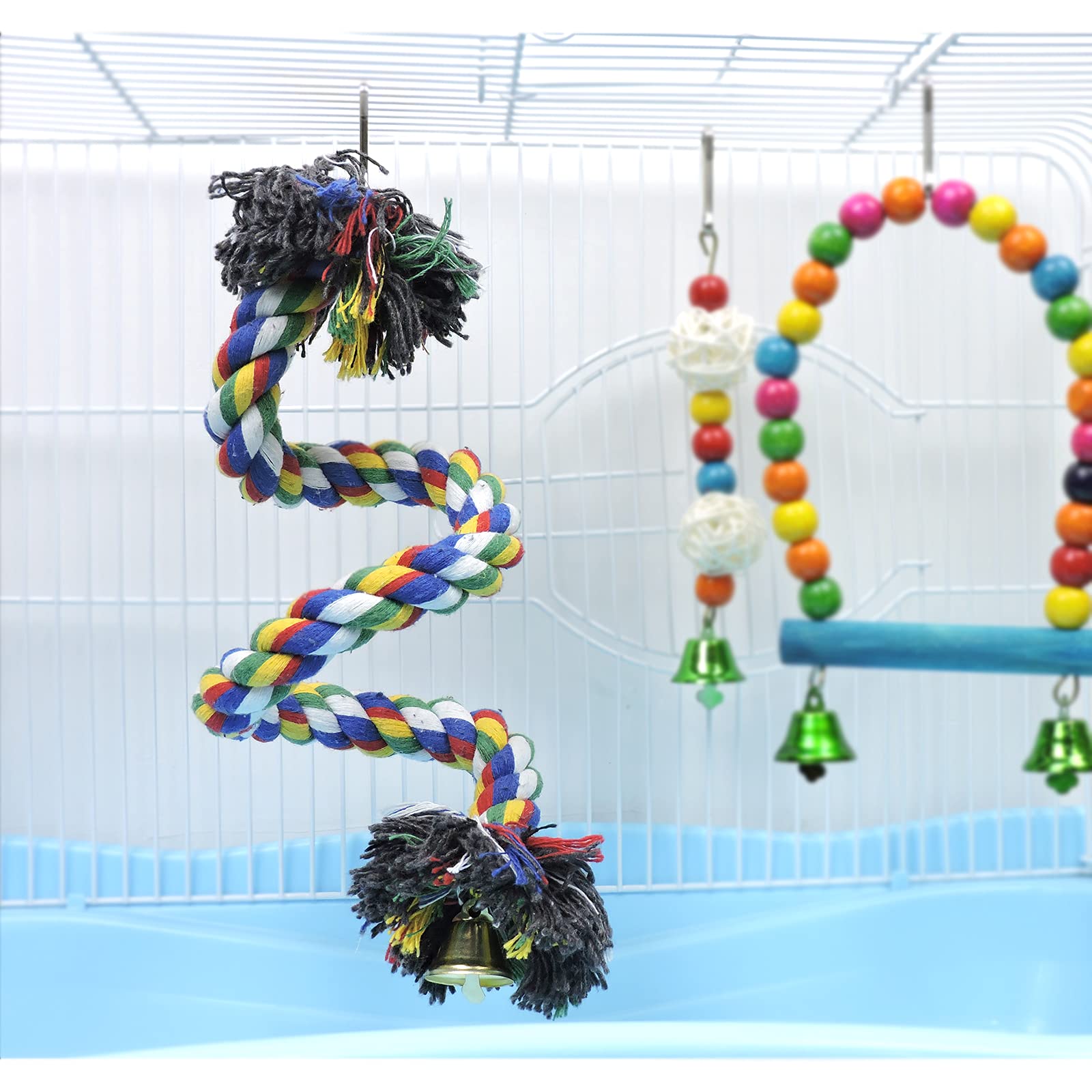 Wishlotus Bird Perches, Parrot Colorful Climbing Rope Swing Toys Parrot Stand With Bell And Hanging Clip For Parrots, Budgies, Macaws, Parakeets, And Other Small Birds. (100Cm)