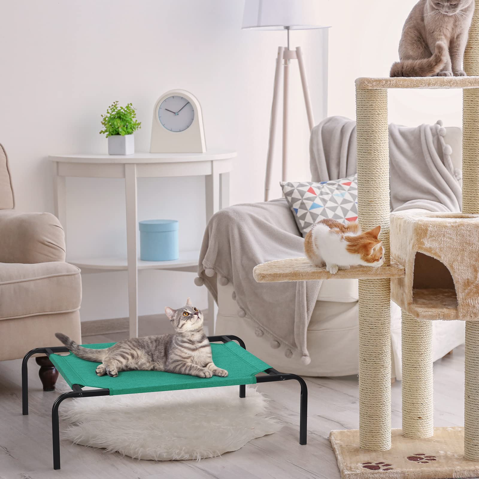 Oyeal Small Dog Cot, Elevated Pet Bed For Cats & Dogs, Cooling, Portable Pet Mat, Indoor Outdoor, Lightweight, Green, 27Kg Weight Capacity