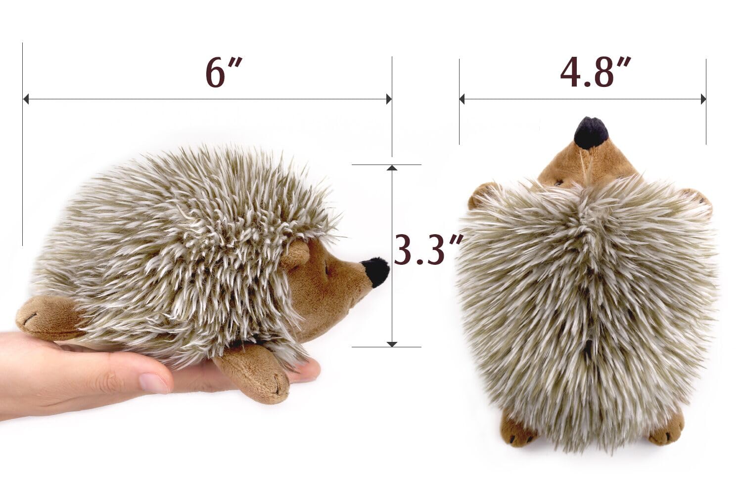 Pawaboo Plush Dog Toy - Non-Toxic Hedgehog Squeaky Toy, 6" Faux Fur, Brown