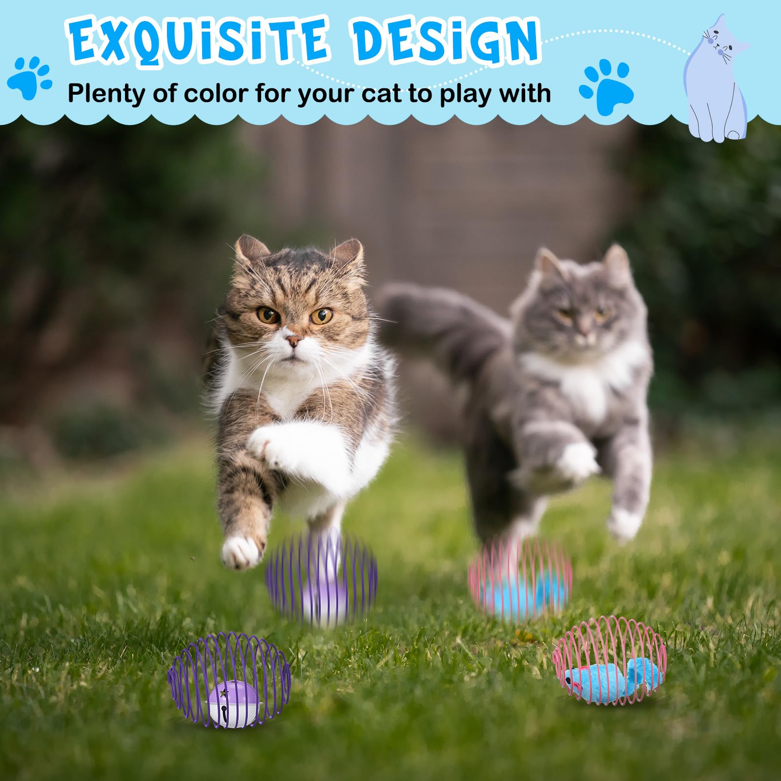Jecery 5 Pcs Cat Spring Balls Toys Stretchable Rolling Balls Colorful Playful Coils Interactive Action Toy Caged Rats for Kitten