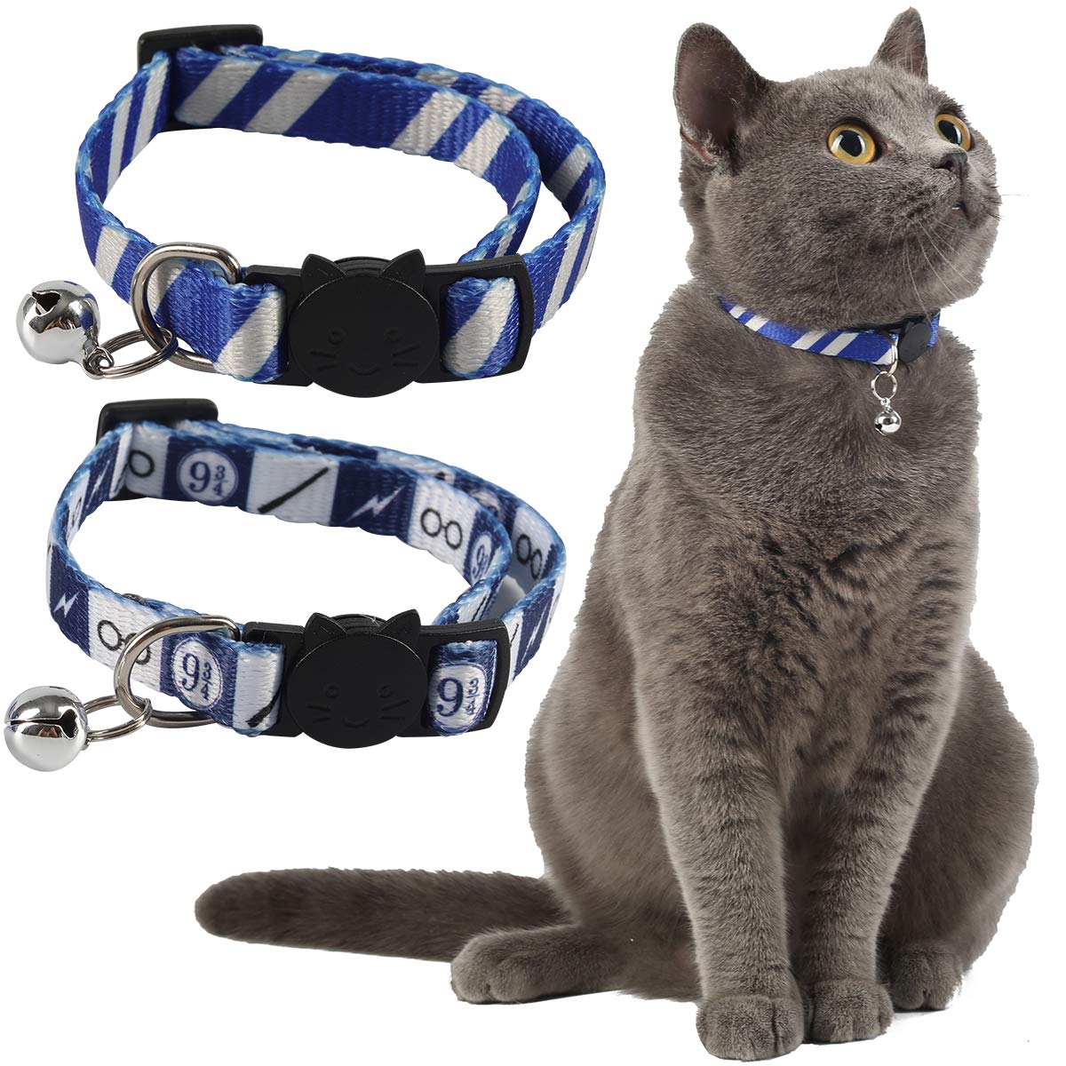Coomour 2Pcs Halloween Cat Collar Safely Breakaway Magic Stripe Pattern Adjustable Kitty Collars With Cute Bell For Cats Kitten 