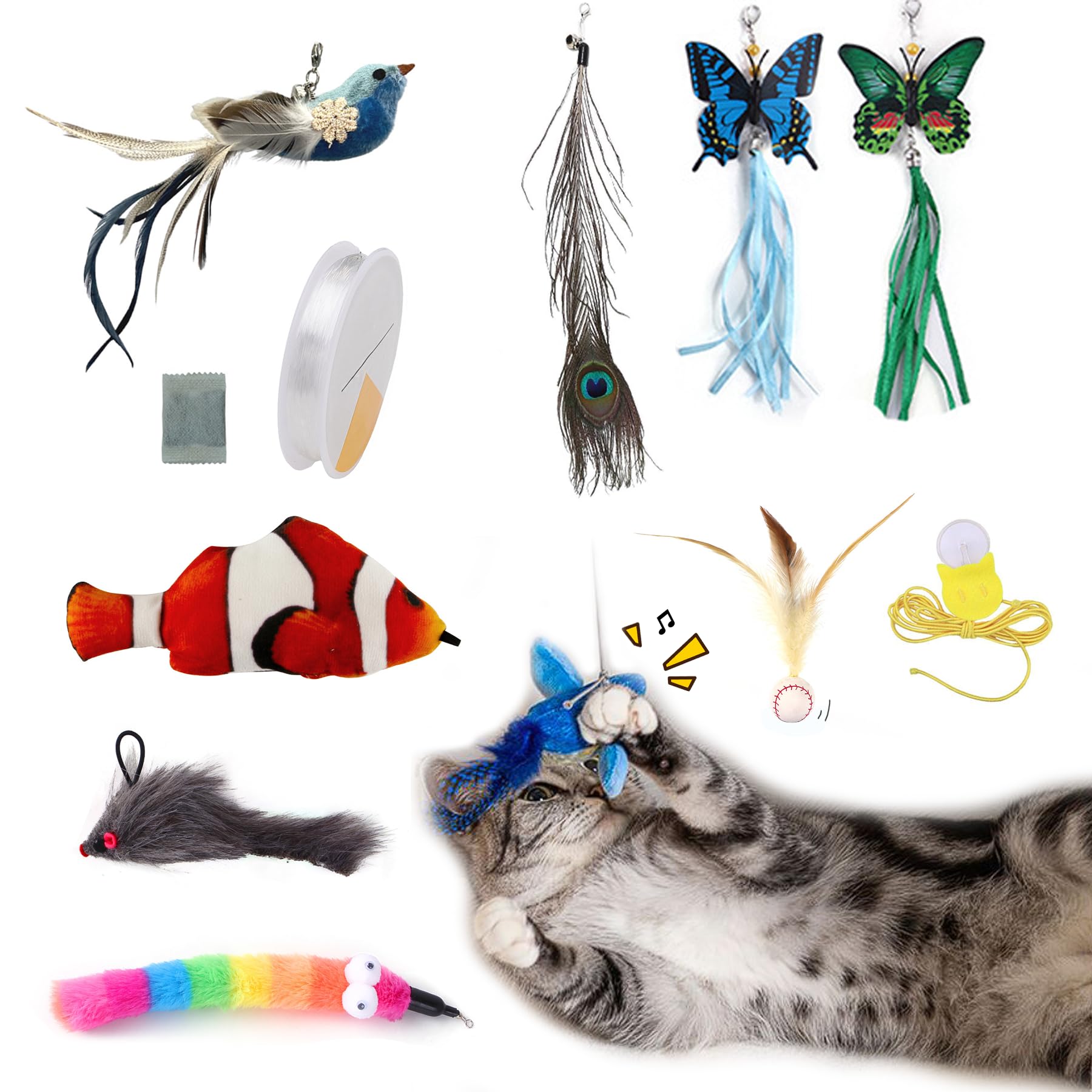 Trumoon Cat Interactive Feather Toy Replacement Set. For Interactive Toys Refills And Replacements (Feather Set)