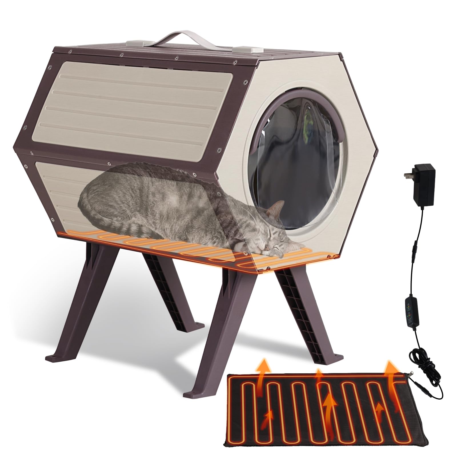 Gutinneen Heated Cat House For Outside Cats, 100% Weatherproof Outdoor Cat House Expandable, Safe Escape Door, Insulated Feral C