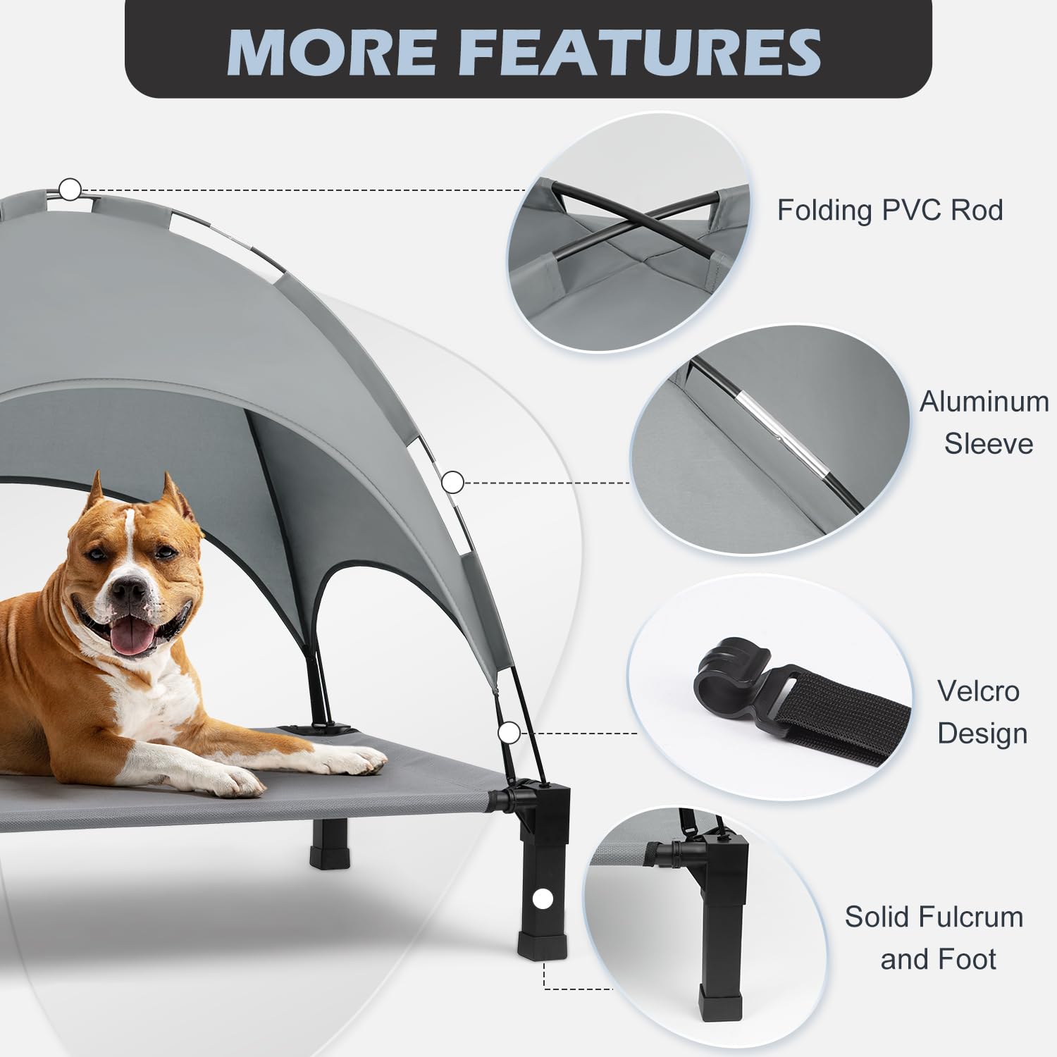 Heeyoo Elevated Dog Bed With Canopy, Outdoor Dog Bed Cot With Removable Shade Tent, Portable Raised Pet Cot Cooling Bed For Dogs