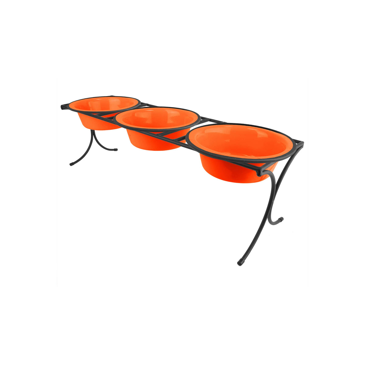 Platinum Pets 2 Cup Bistro Triple Raised Feeder With Stainless Steel Wide Rimmed Bowls, Hunter Orange