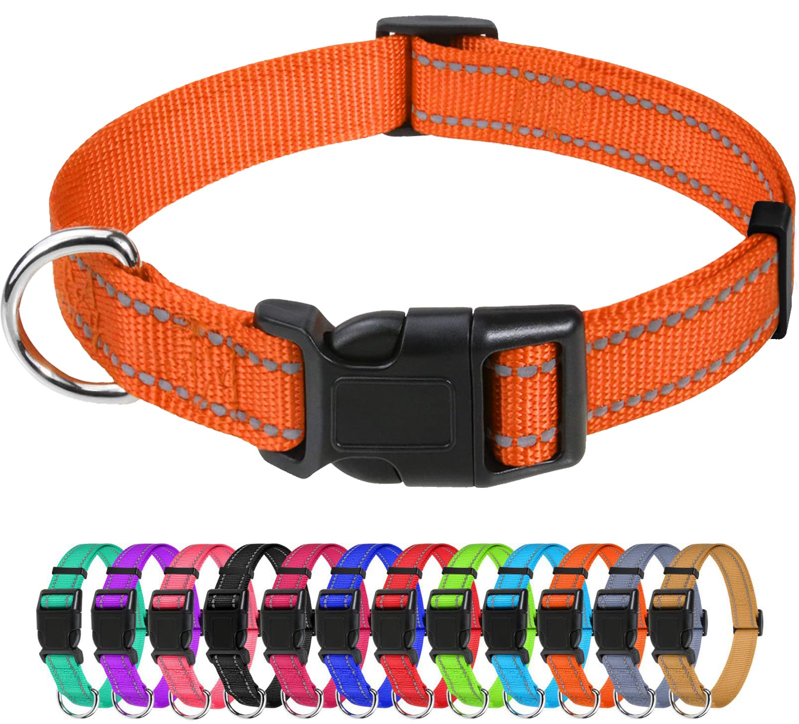 Tagme Reflective Nylon Dog Collars, Adjustable Classic Dog Collar With Quick Release Buckle For Small Dogs, Orange, 3/4' Width