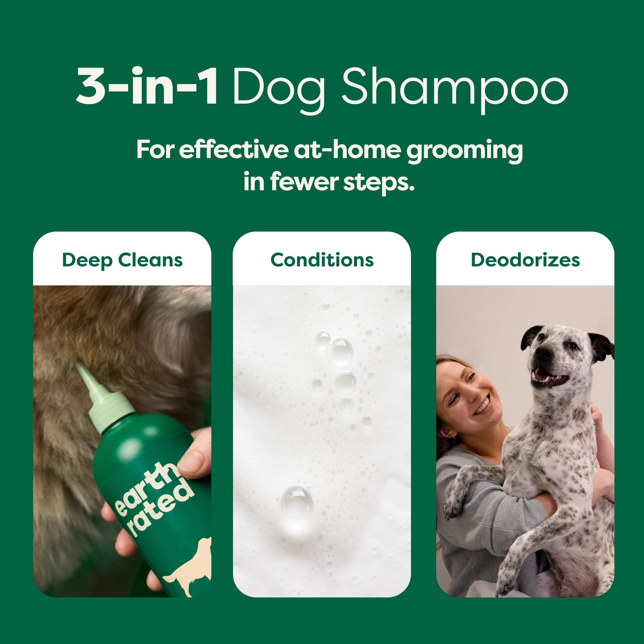 Earth Rated 3-In-1 Dog Shampoo, Conditioner And Deodorizer, For Double-Coated Dogs And Puppies To Tackle Tangles And Shedding, Refreshing White Tea And Basil Scent, 16 Oz