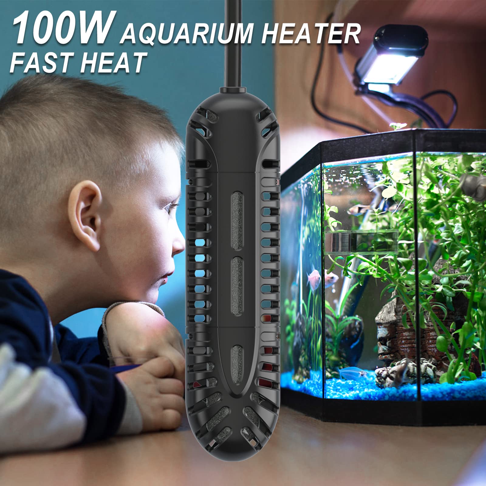 Hitauing Aquarium Heater, 100W Fish Tank Heater With Led Digital Display & 5 Safety Protection, Submersible Aquarium Heater With