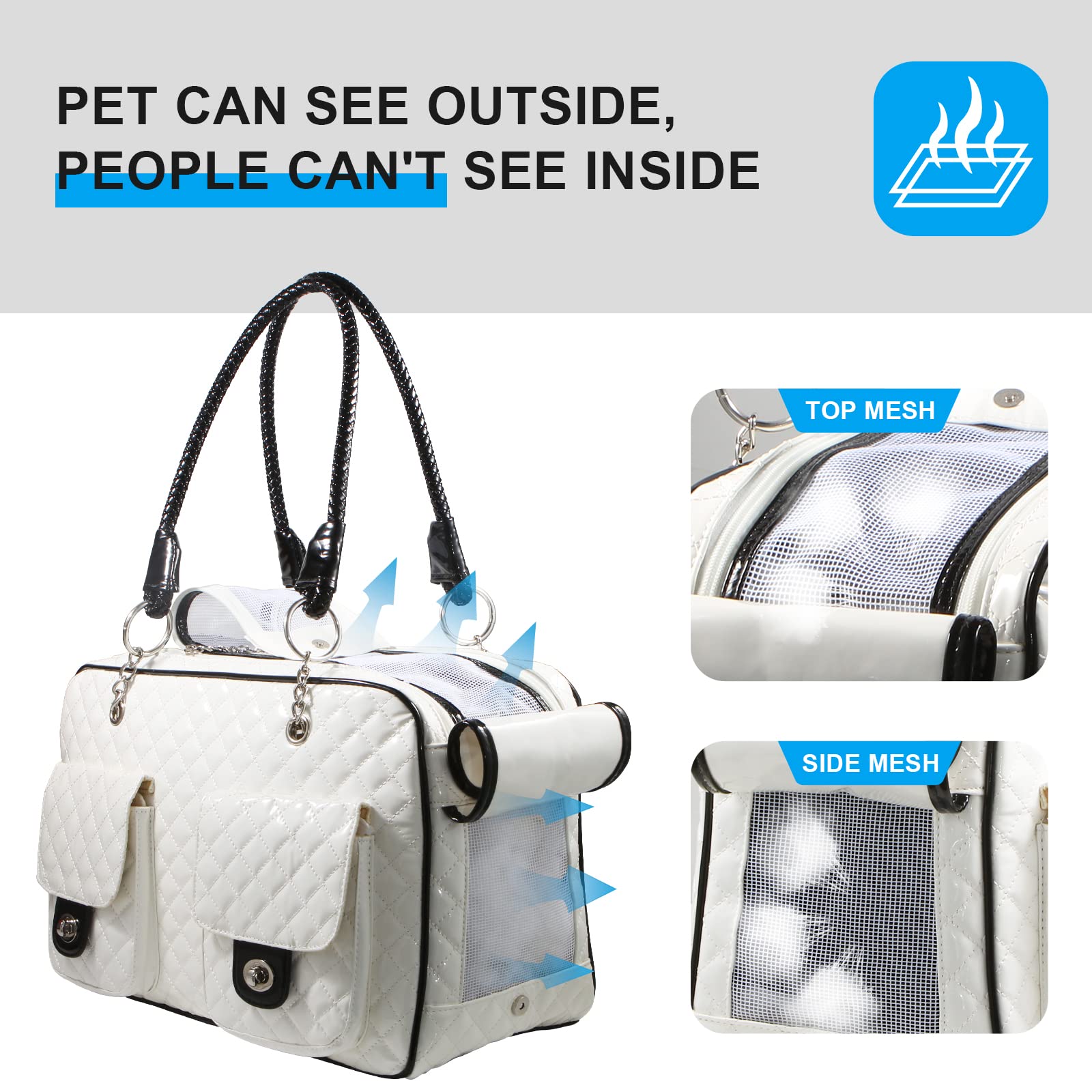 Betop House Soft-Sided Pet Travel Carrier Airline Approved For Pet Small Dog And Cat Collapsible, White Shiny Patent Leather