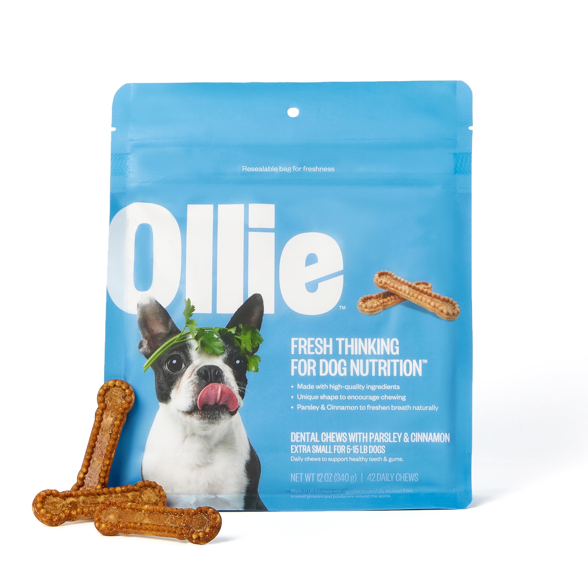 Ollie Dental Chews for Extra Small Dogs, 12 Oz, Fresh Breath, Teeth Cleaning Treats, Sticks for Dog Oral Care, with Parsley and 