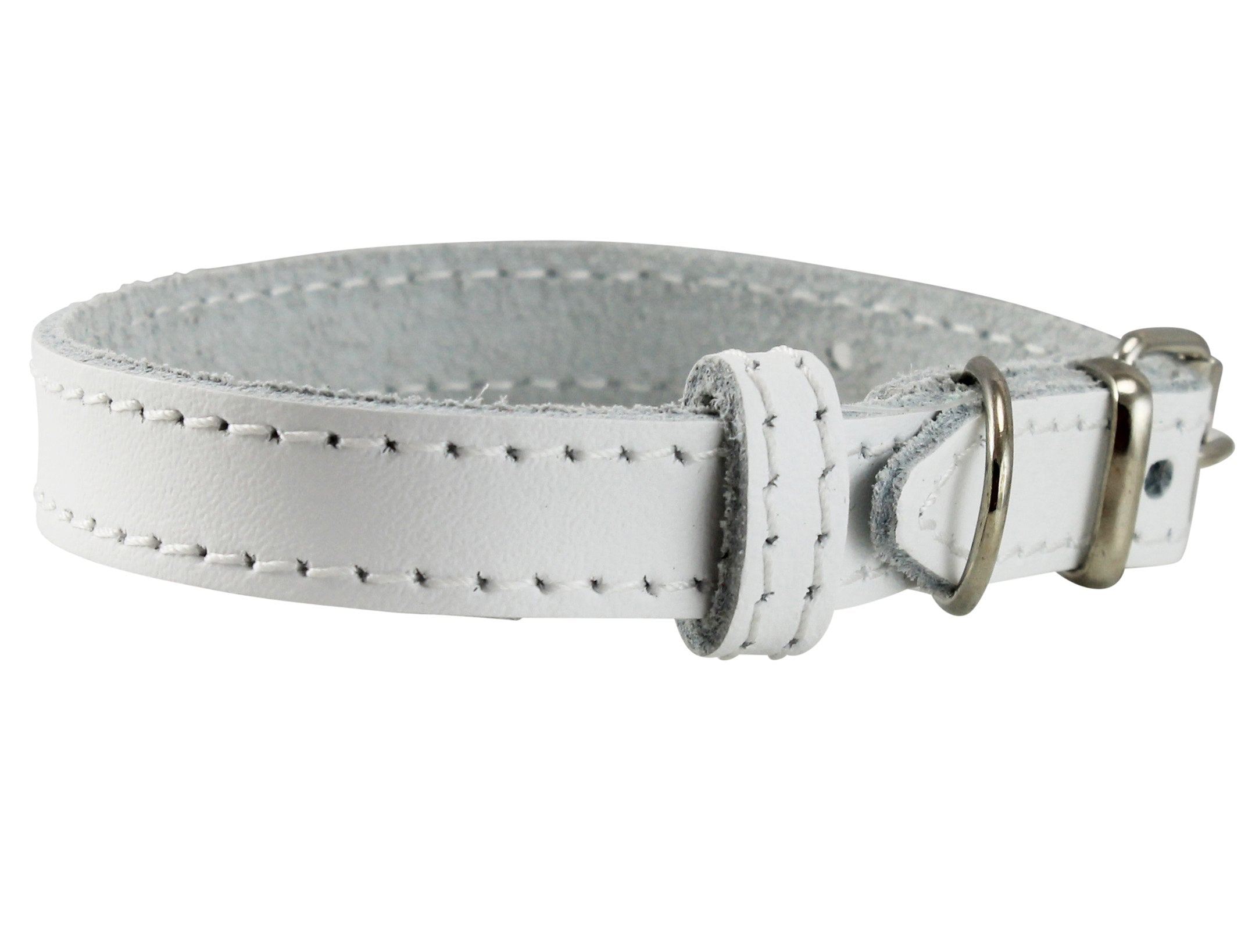Genuine Leather Dog Collar For Smalles Dogs And Puppies 3 Sizes White (Neck: 8'-9.75'; 3/8' Wide)